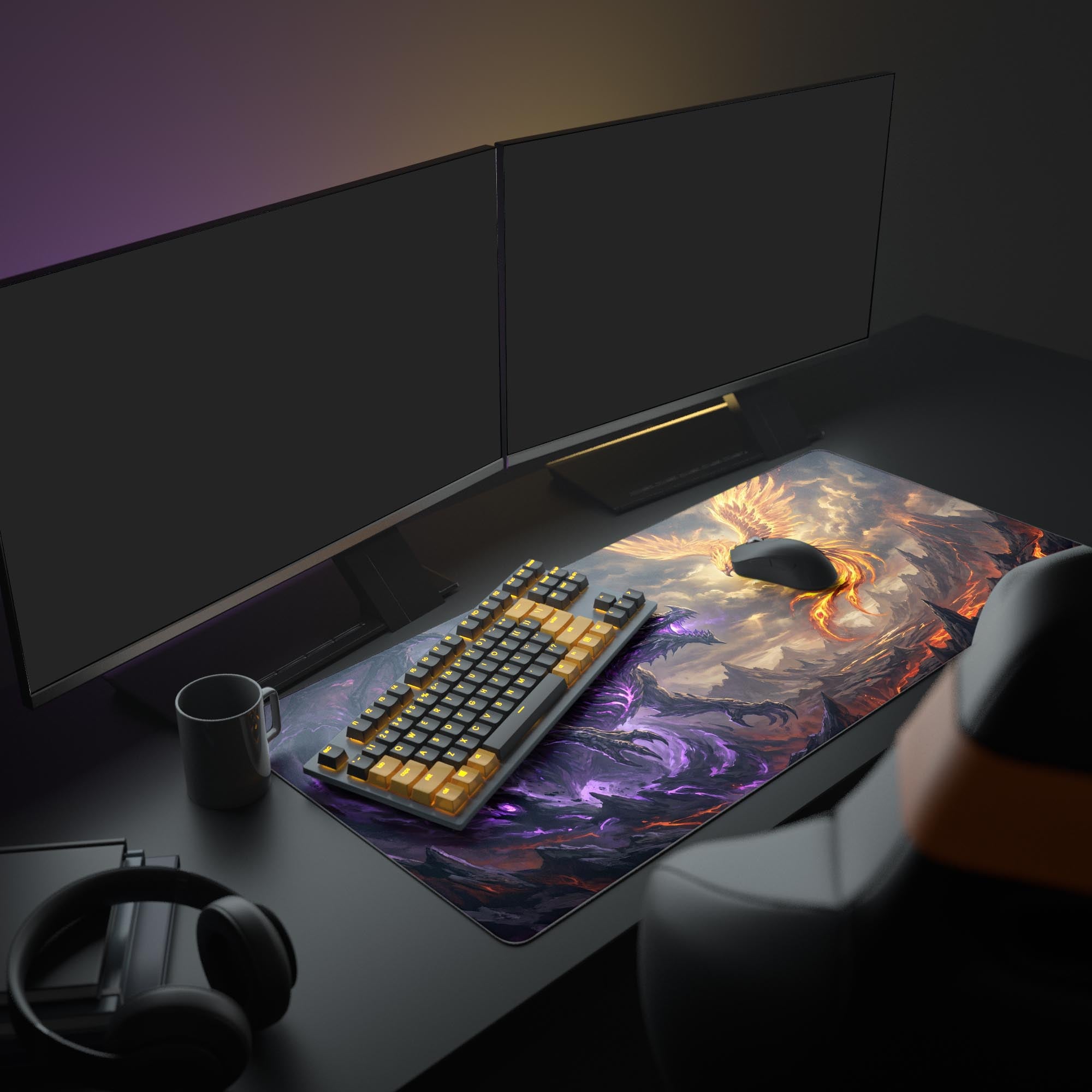 Close-up of the smooth tracking surface showing the intricate details of the dragon's glowing purple scales.