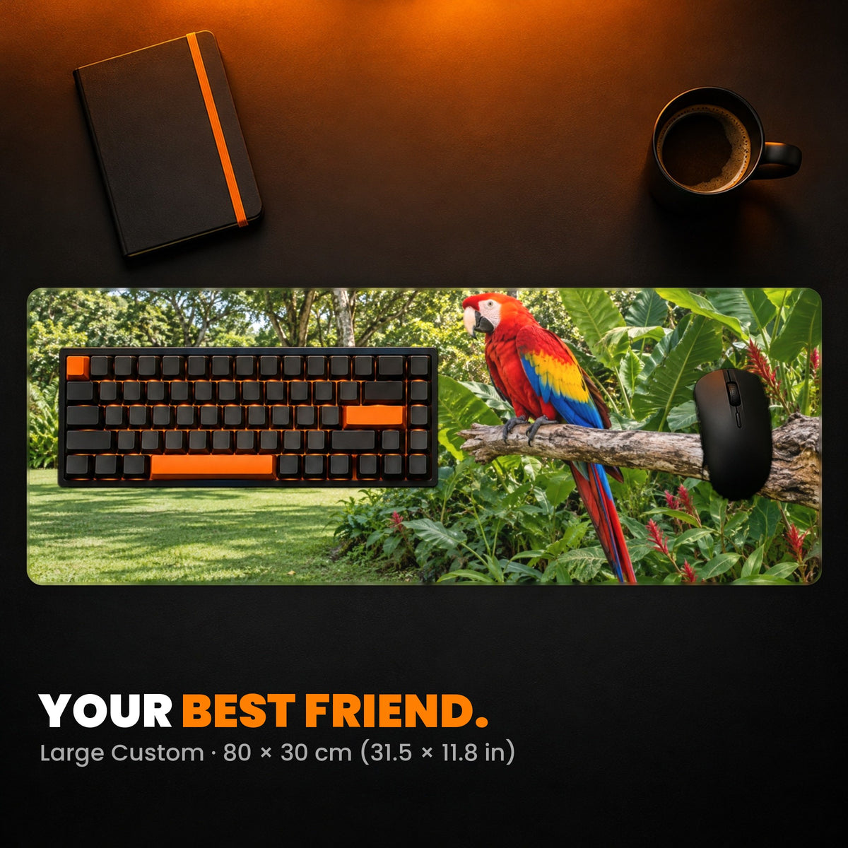 Large Custom Gaming Desk Pad - example: a photo of a parrot in a garden