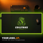 XXXL RGB Custom Desk Pad - example: edge lit lime, with an esports team's snake logo in the middle