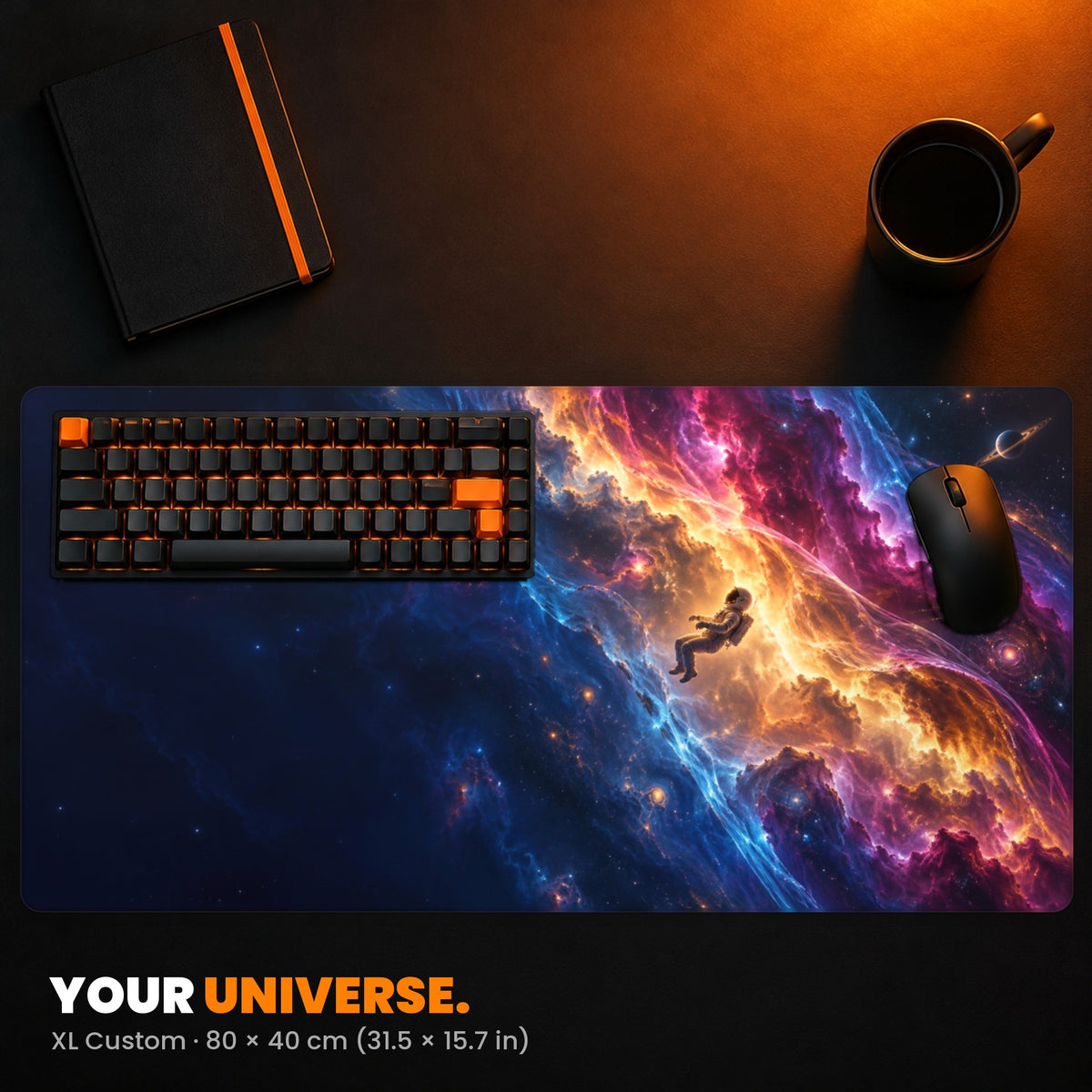 XL Custom Gaming Desk Pad - example: space art of a colourful nebula
