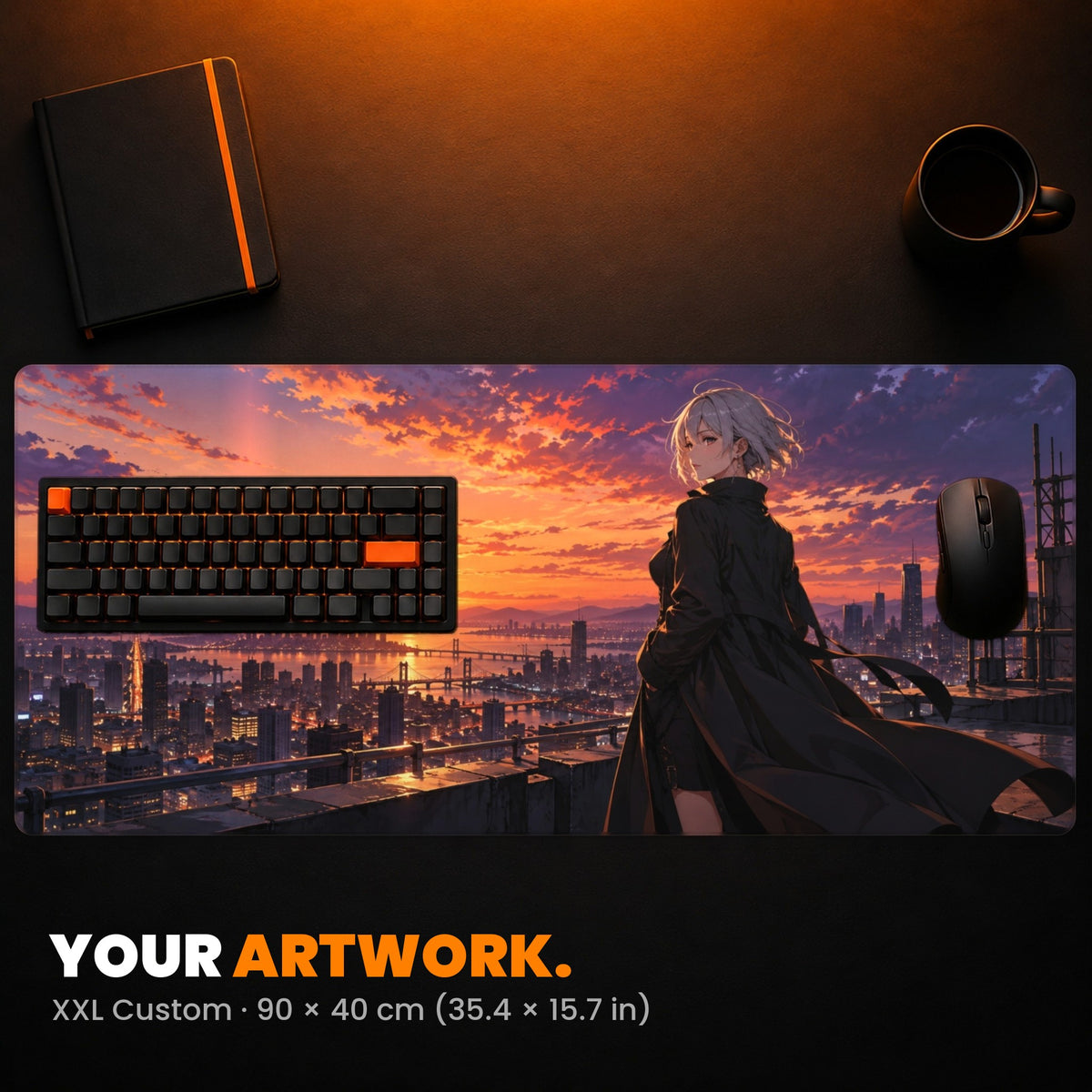 XXL Custom Gaming Desk Pad - example: anime-style digital art