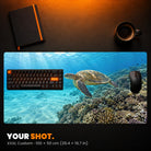 XXXL Custom Desk Pad - example: an underwater photo of a sea turtle over a reef