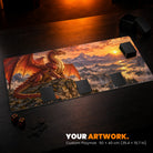 Custom Playmat 90 x 40 cm - example: an original fantasy dragon painting, on a card table