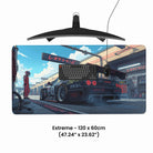 Extreme 120x60cm custom desk pad with vibrant design – top view including keyboard and mouse setup.