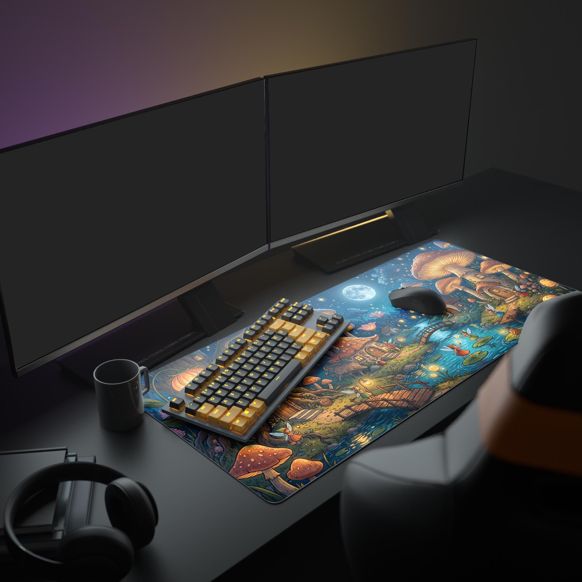 Close-up of vibrant fantasy artwork on the smooth surface of the gaming mouse pad
