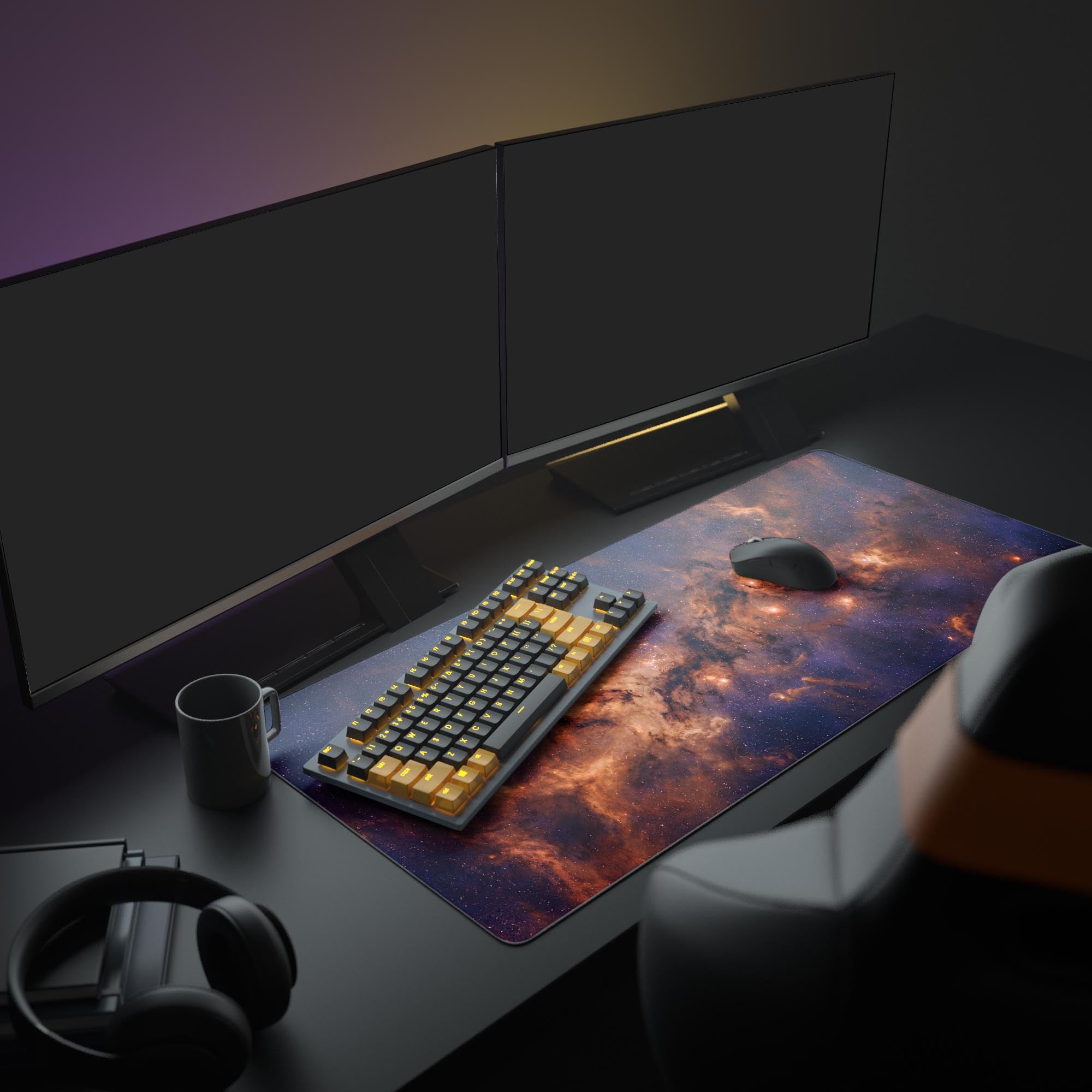 Close-up of the ultra-smooth surface and crisp celestial prints on the nebula gaming mouse pad