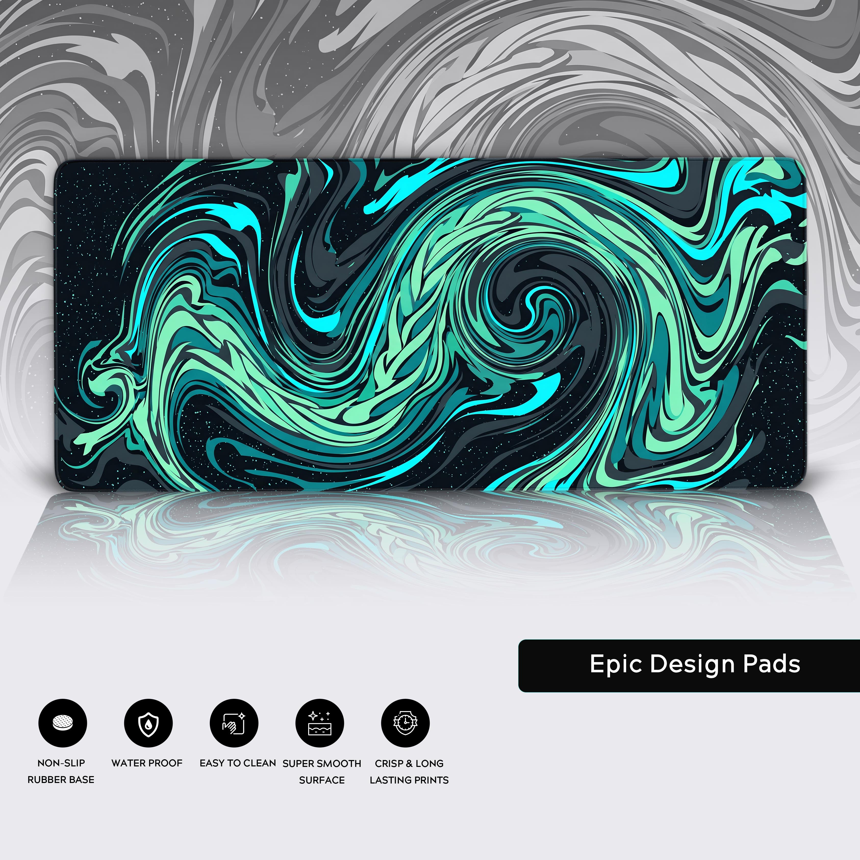 Epic design pads fluid art XL desk pad perfectly anchoring a modern gaming setup