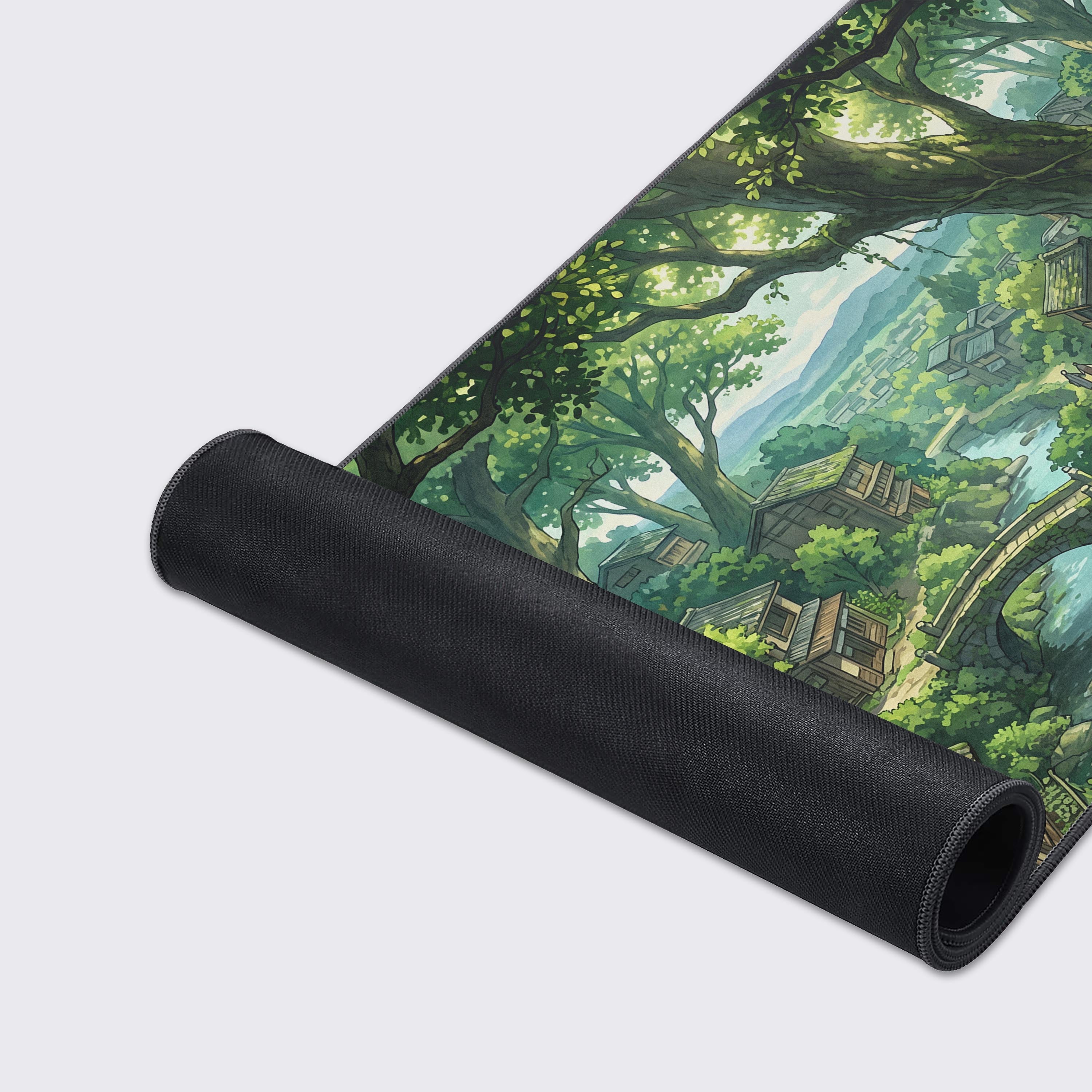 Features icons displaying the desk mat's non-slip rubber base, waterproof design, and easy-to-clean smooth surface.