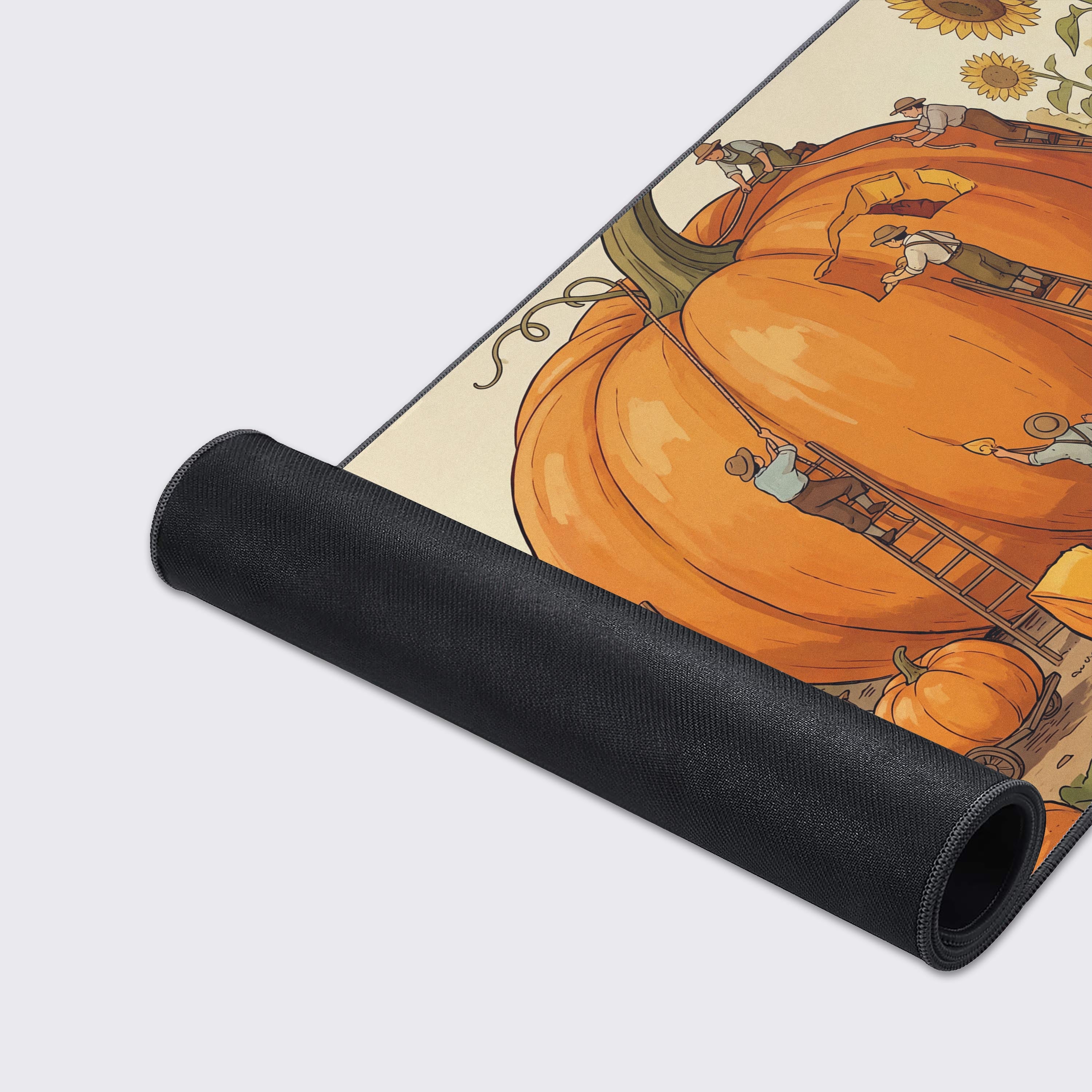 Detail of the vintage pastoral desk mat highlighting the crisp, long-lasting print and cozy autumn color palette.