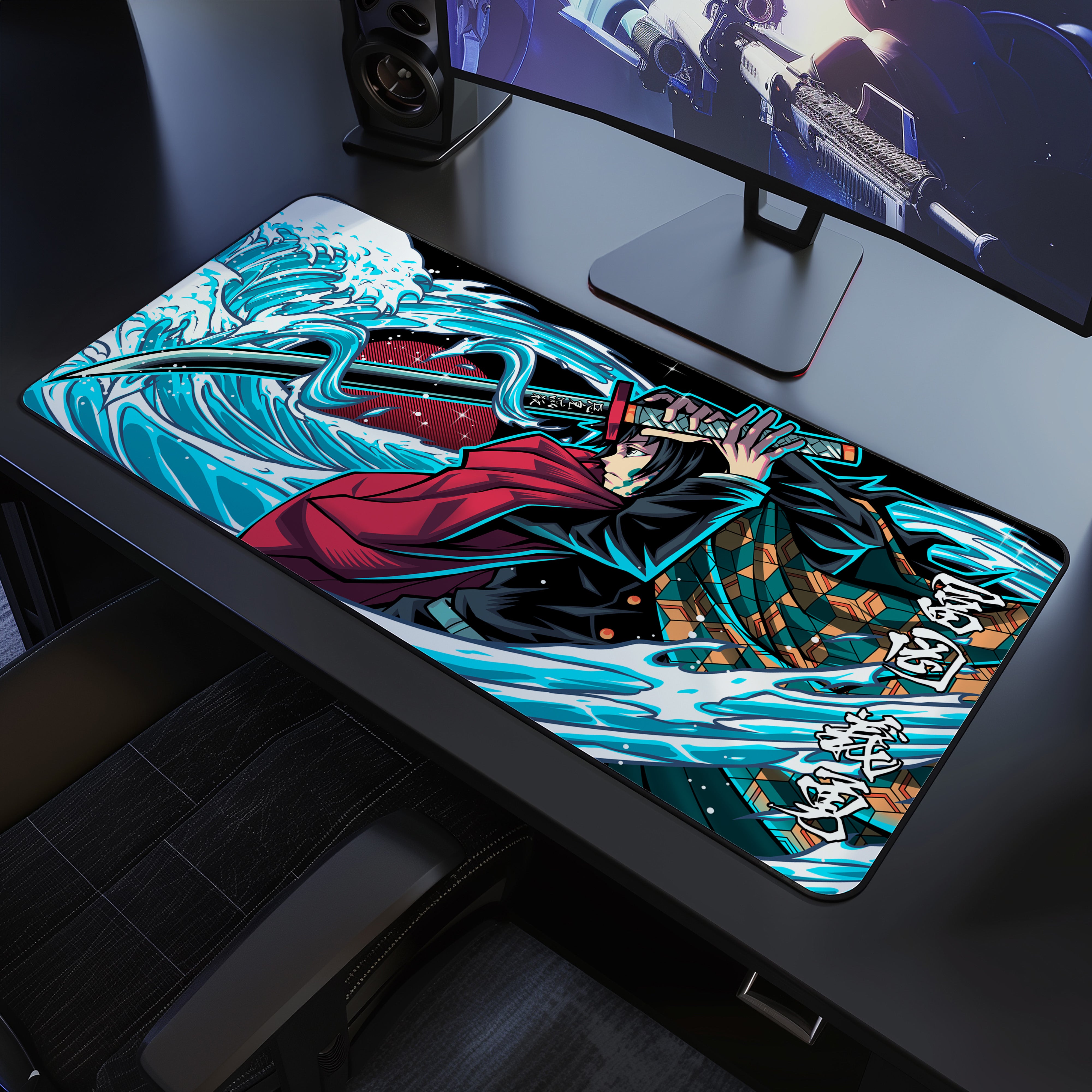 Decorative mouse pad with anime design on a desk