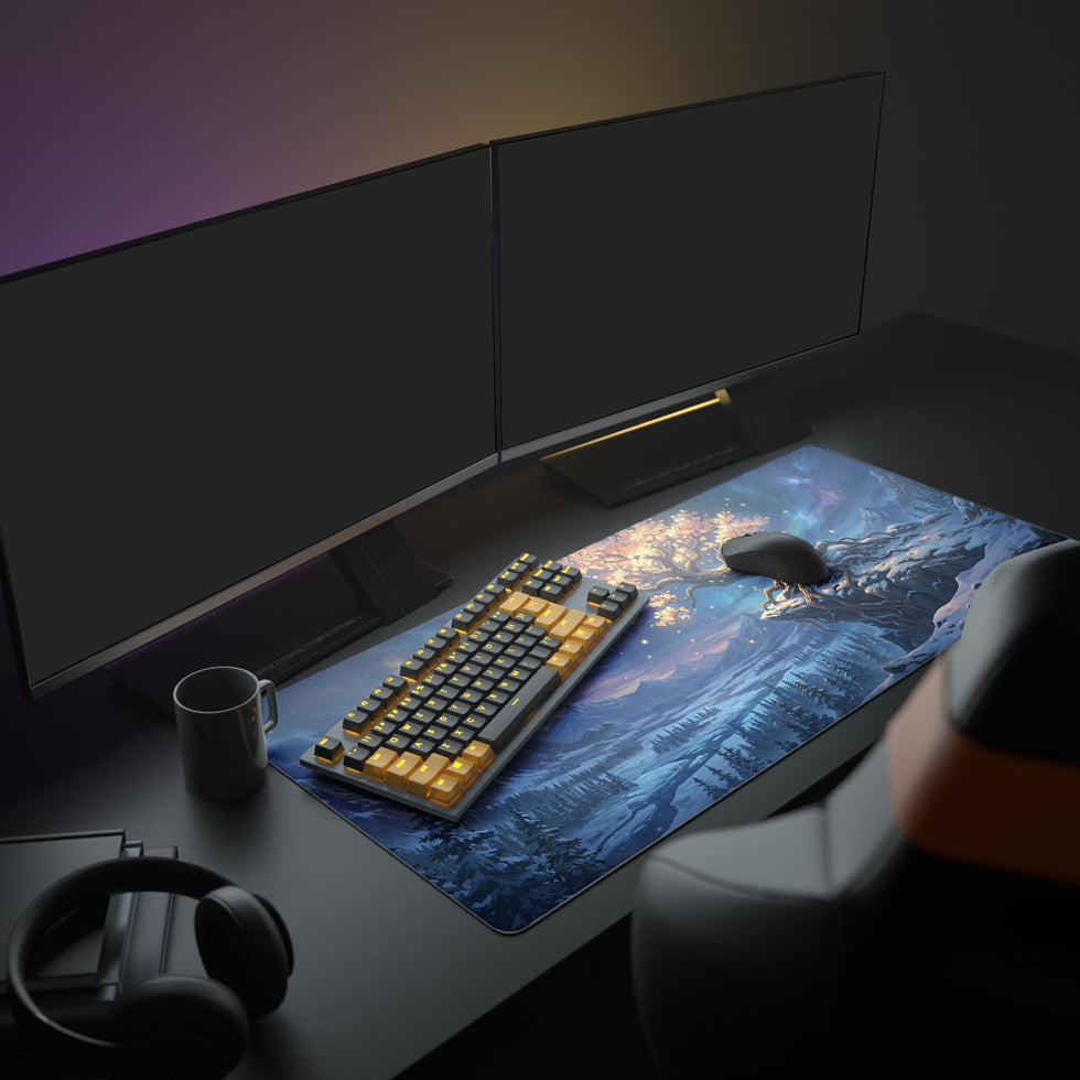 Golden Solstice Tree – Fantasy Desk Mat, XL Gaming Mouse Pad, Winter ...