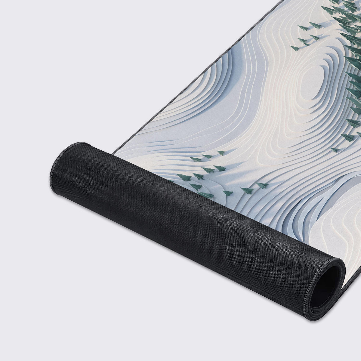 Top-down view of the serene winter landscape abstract art covering the entire surface of the mouse pad