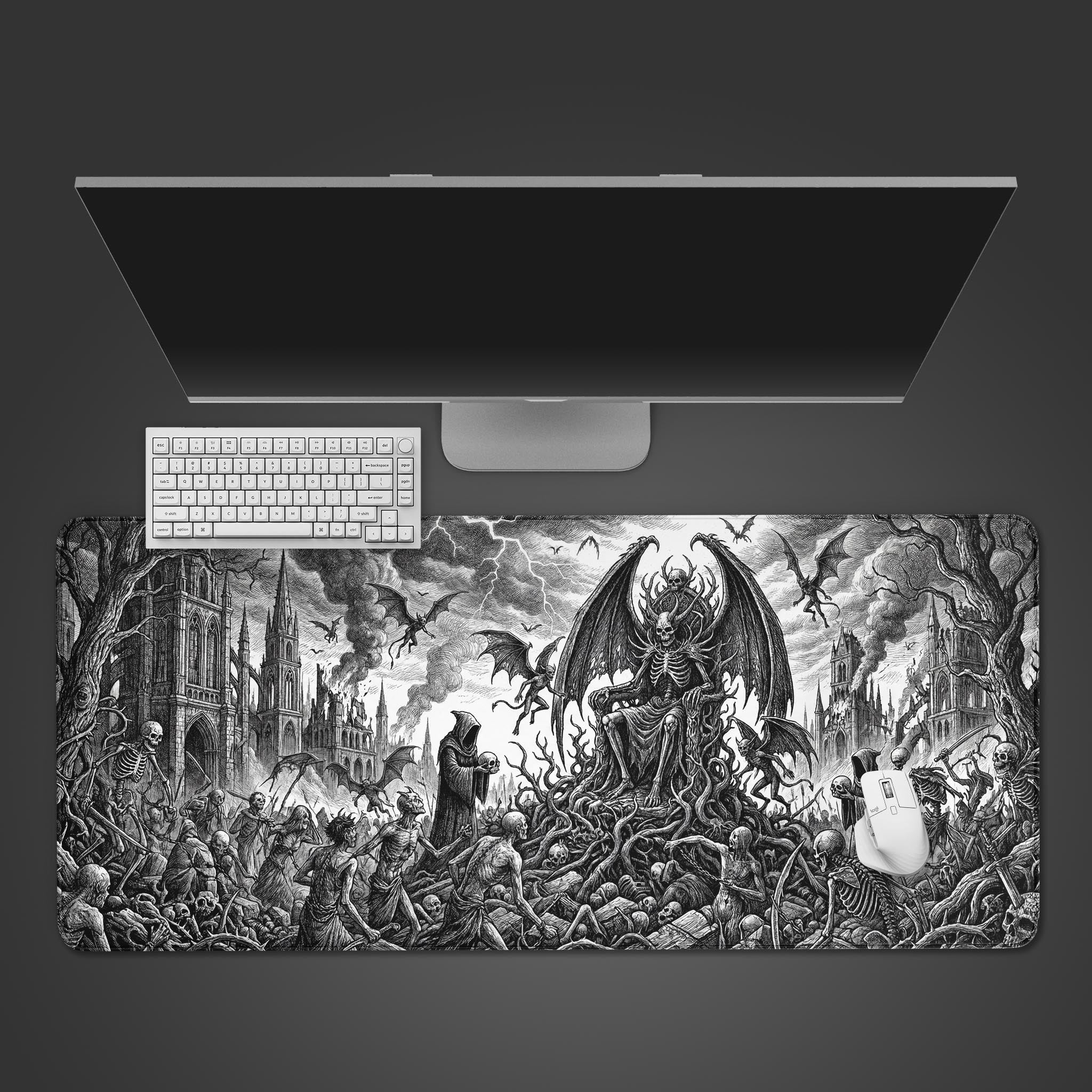 Infernal Court – Dark Fantasy Desk Mat, XL Skeleton King Mouse Pad