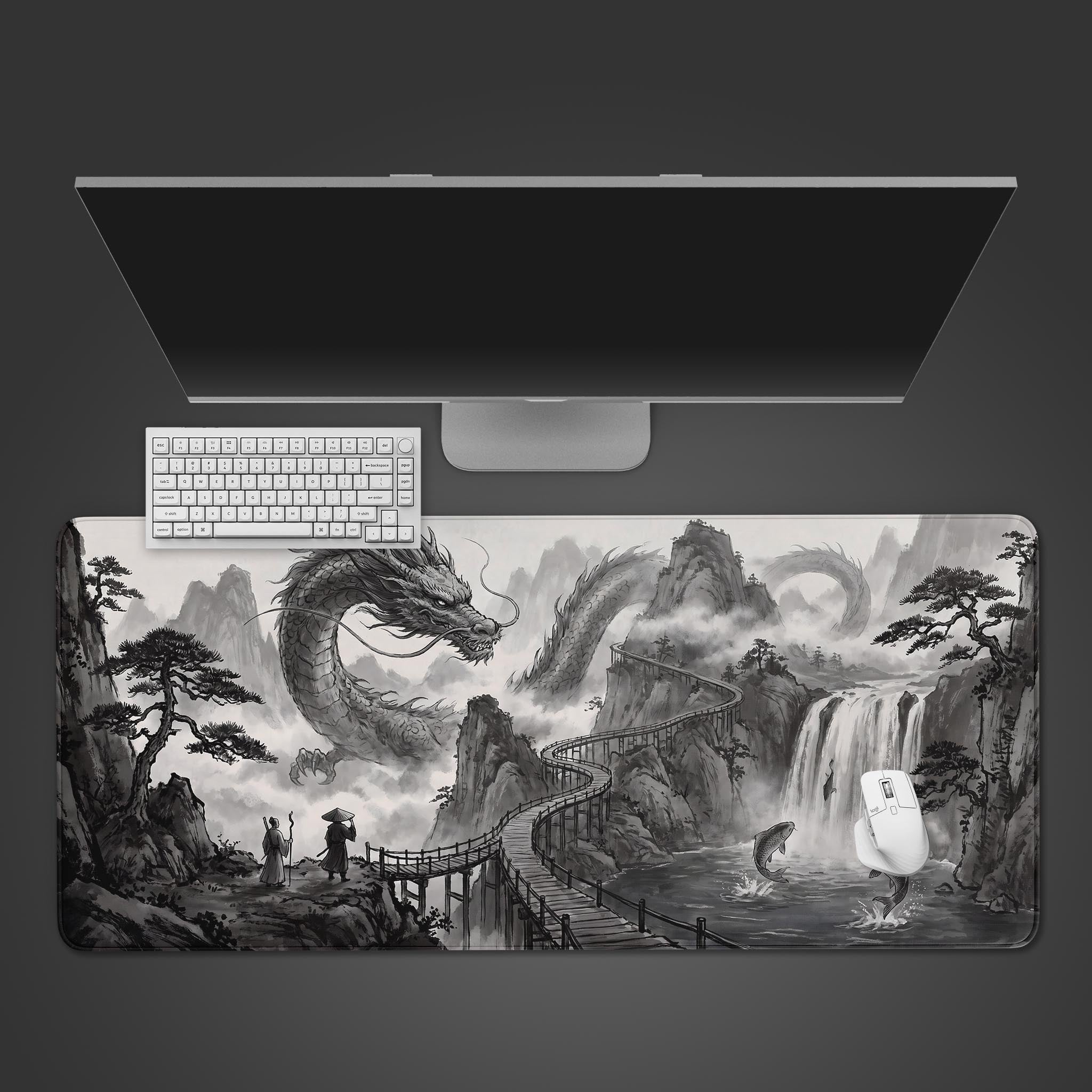 Ink Dragon Desk Mat - Traditional Monochrome Mythology – Epic