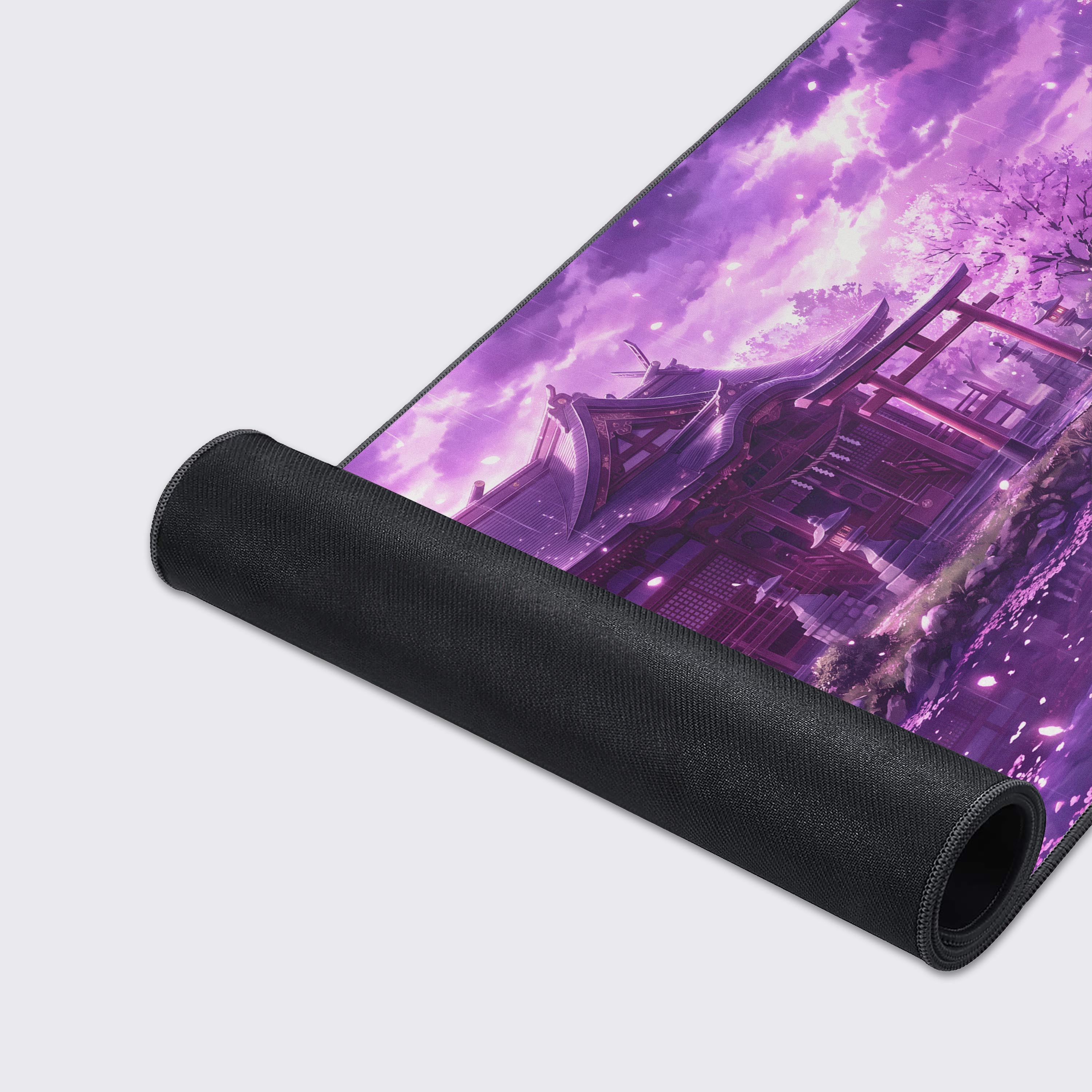 Water-resistant surface detail of the Japanese temple desk mat with rain droplet effects.