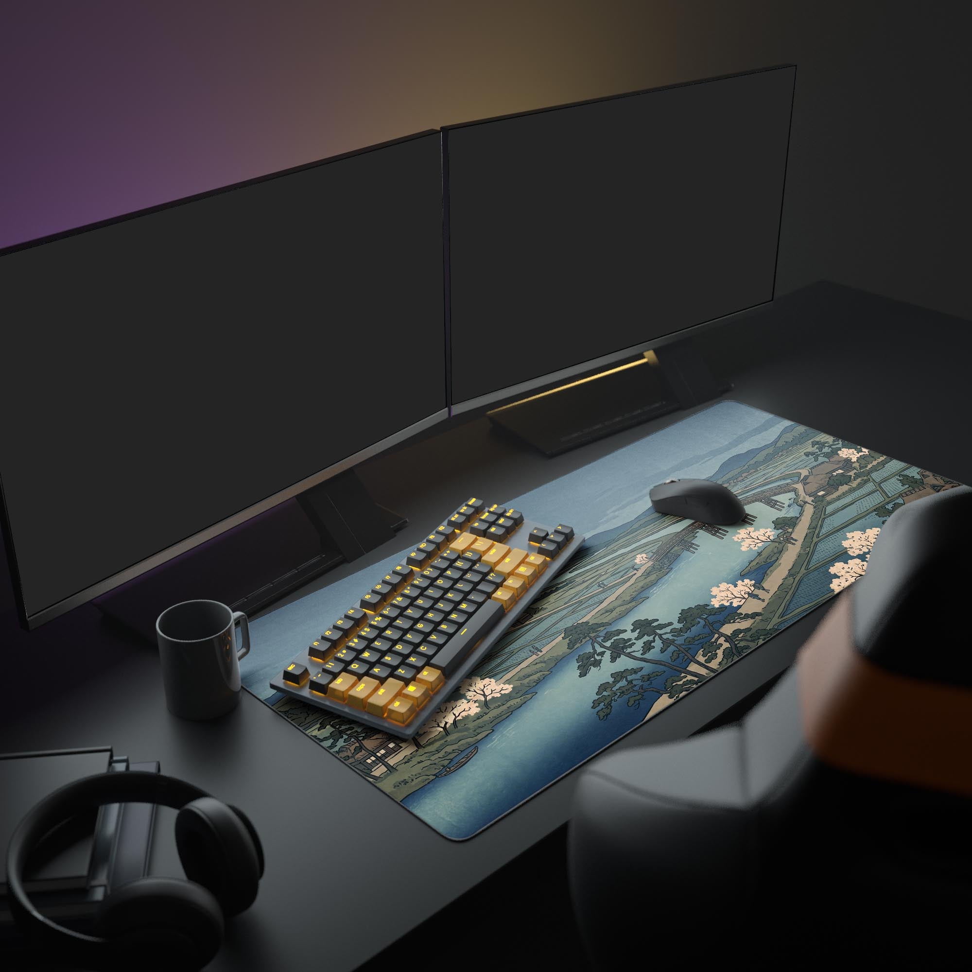 Close-up of the smooth surface and crisp printing of the Japanese village desk mat