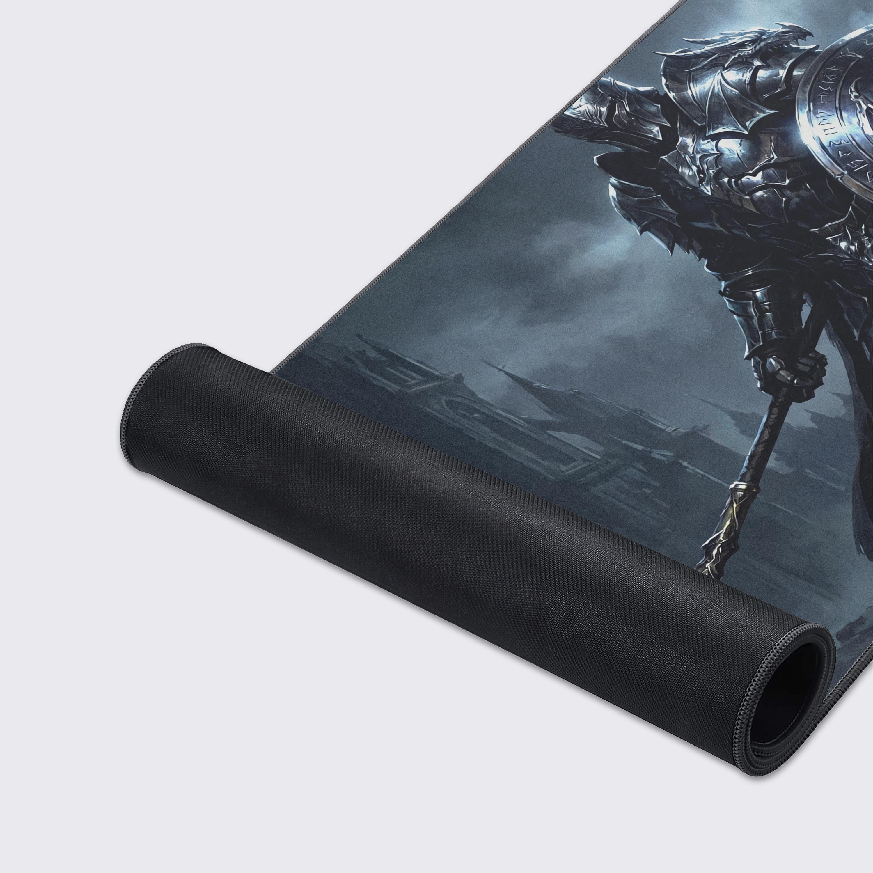 Product feature icons highlighting the desk mat is non-slip, waterproof, easy to clean, and has a super smooth surface.