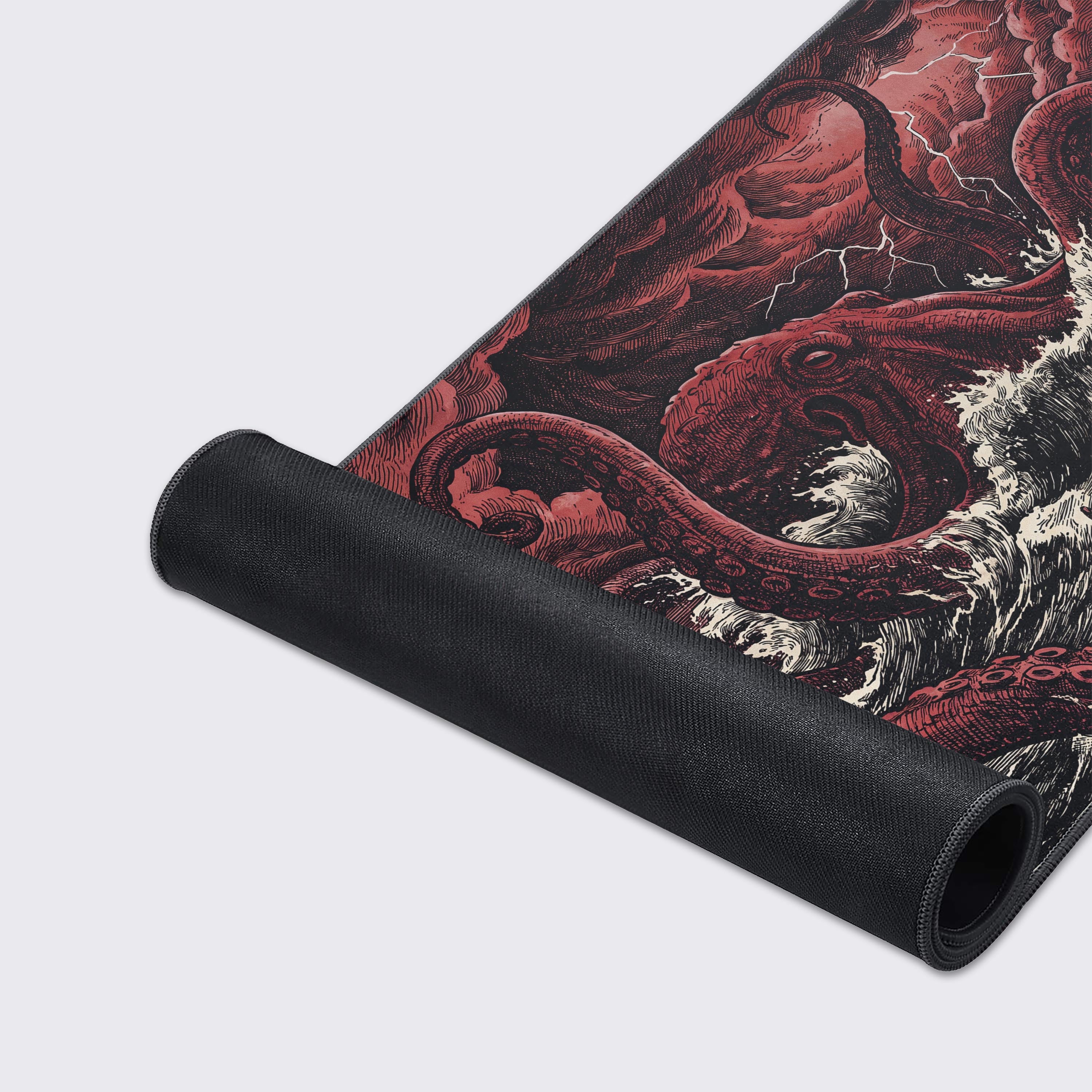 Epic Design Pads gaming desk mat with red sky, lightning, and ocean waves design