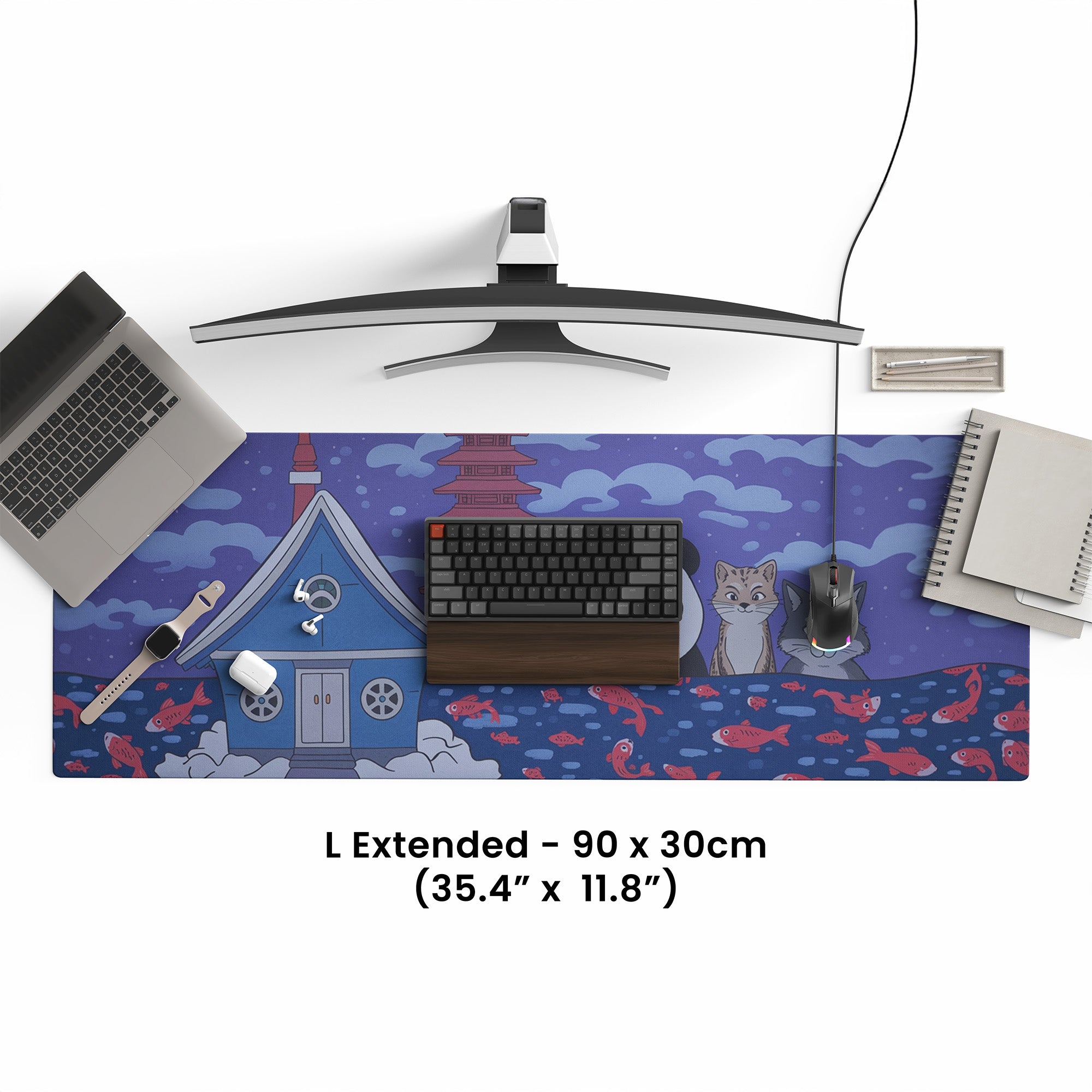 Desk setup with a custom photo desk mat, upload your own photo or design. Customize your size and photo for a gaming mouse pad