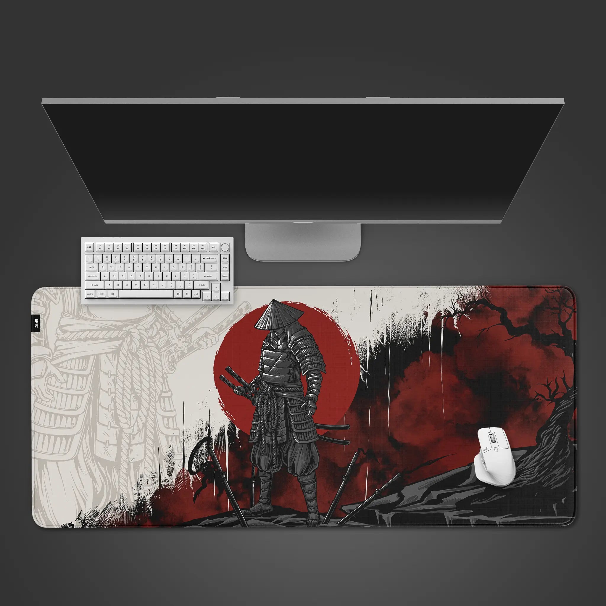 last samurai desk mat, samurai gaming mouse pad, japanese design large mouse pad, samurai with red theme design mouse pad, best japanese selling desk pad