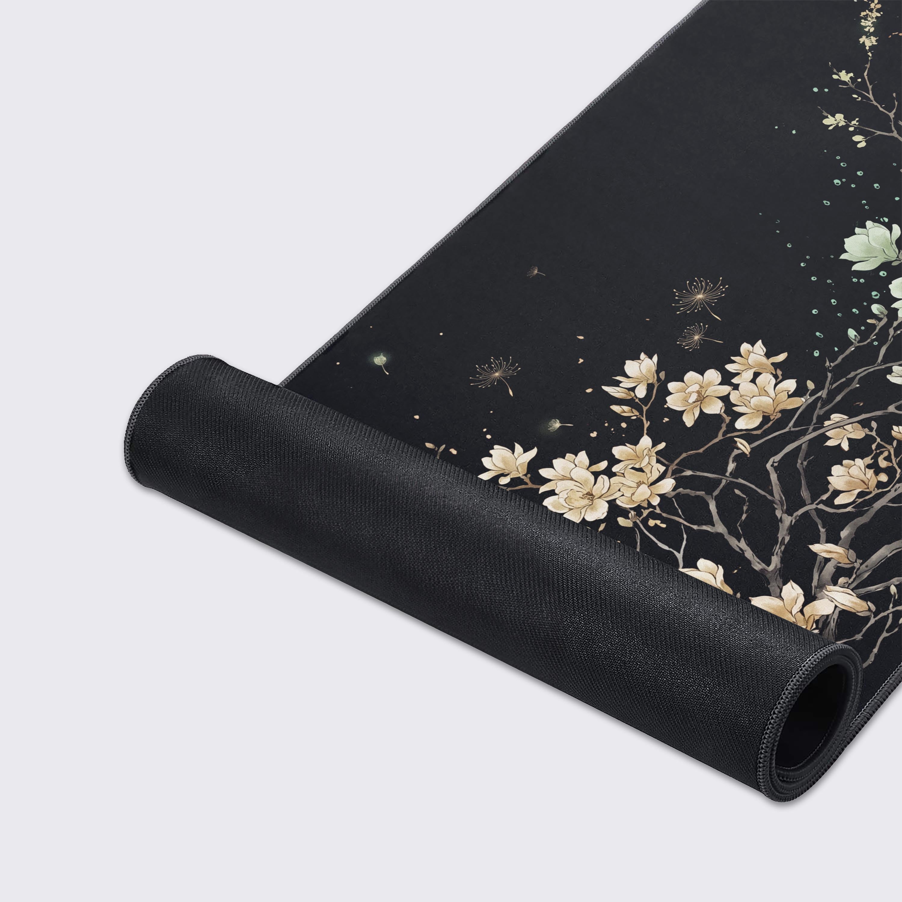 Top-down view of the water-proof elegant botanical gaming mouse pad