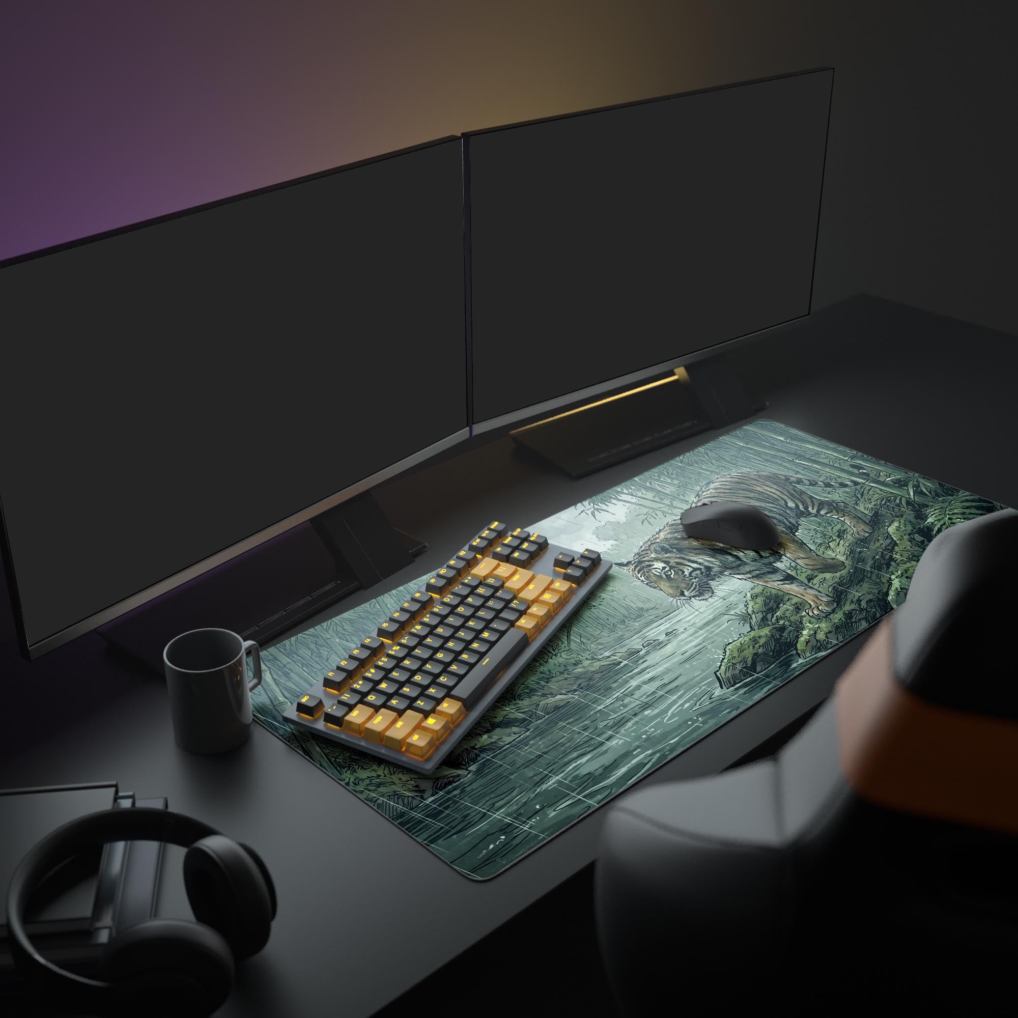 Close-up of the detailed tiger wildlife art and crisp printing on the smooth desk pad