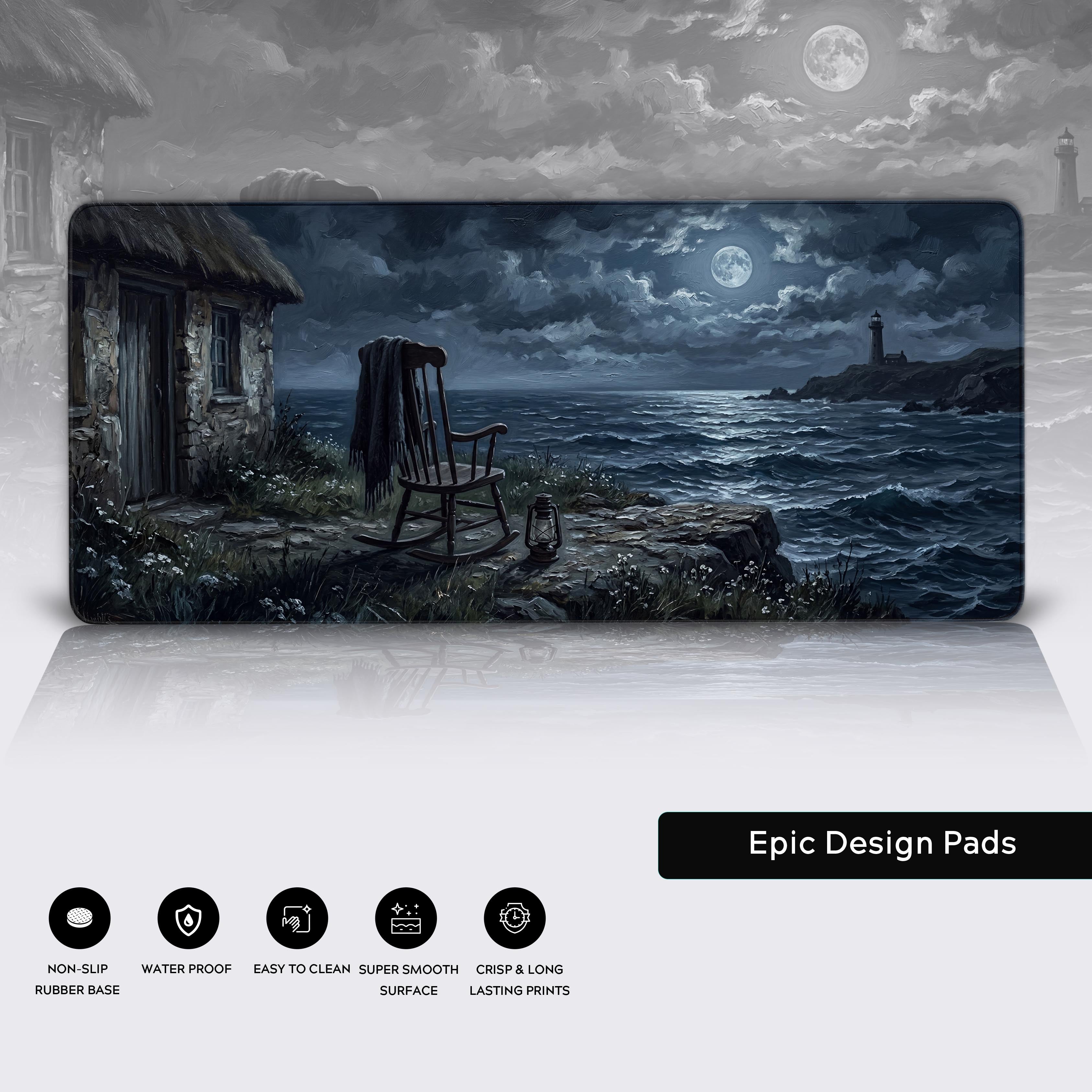 A full panoramic view of the dark and moody oceanic nightscape mousepad.