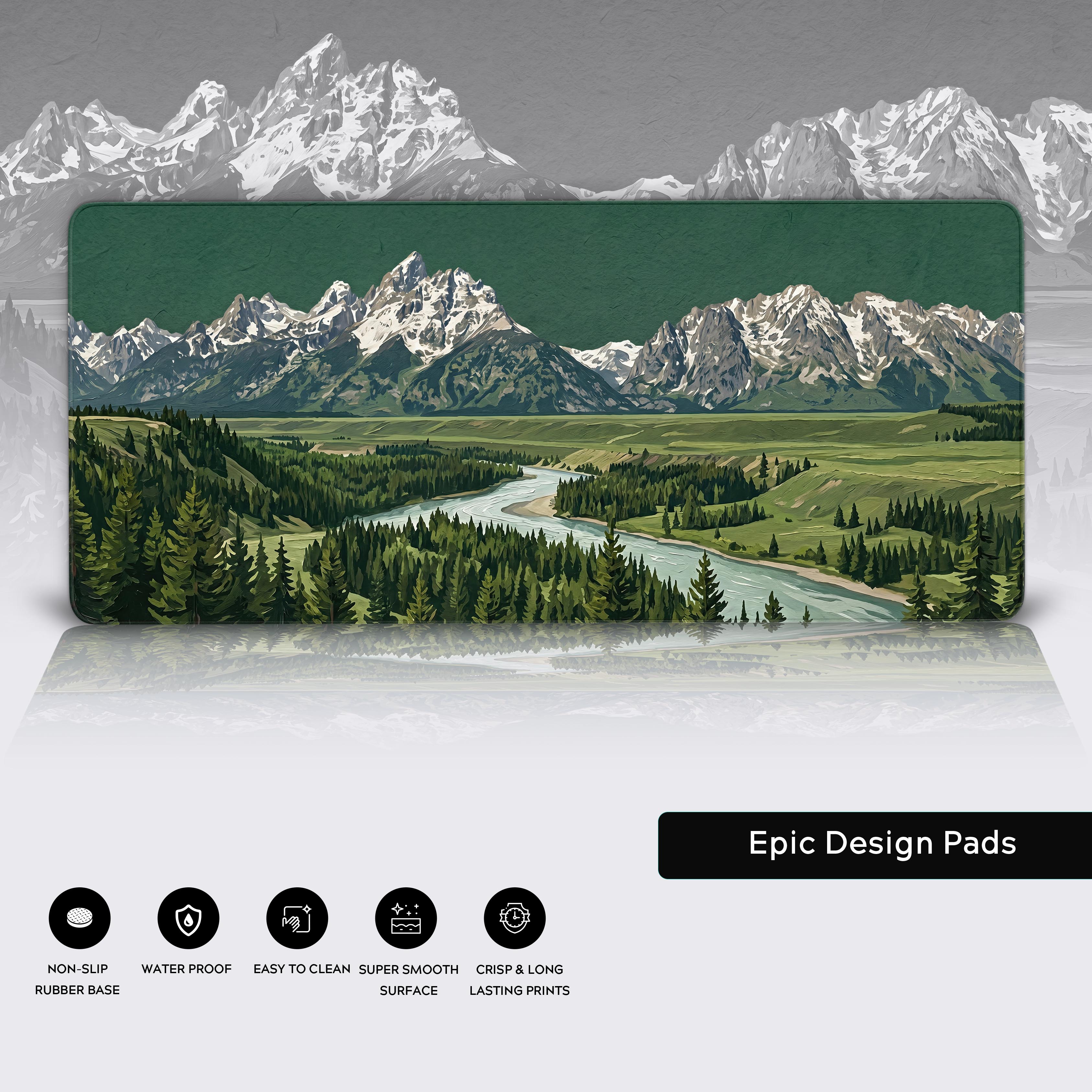 Extended mouse pad with a beautiful outdoor nature scene perfectly suited for an immersive workspace or gaming setup.