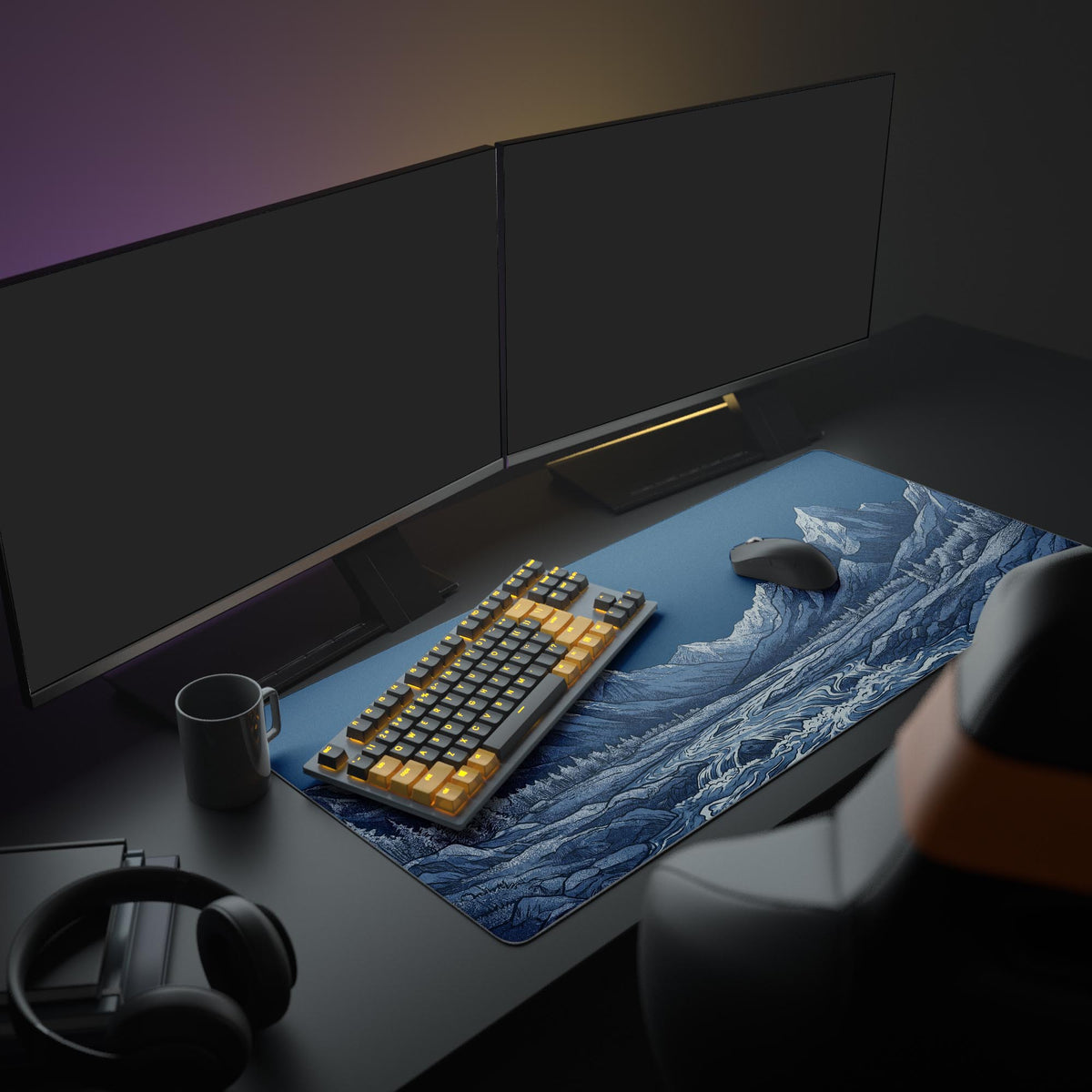 Close-up of the smooth, waterproof surface of the Midnight Peaks mountain mouse pad.