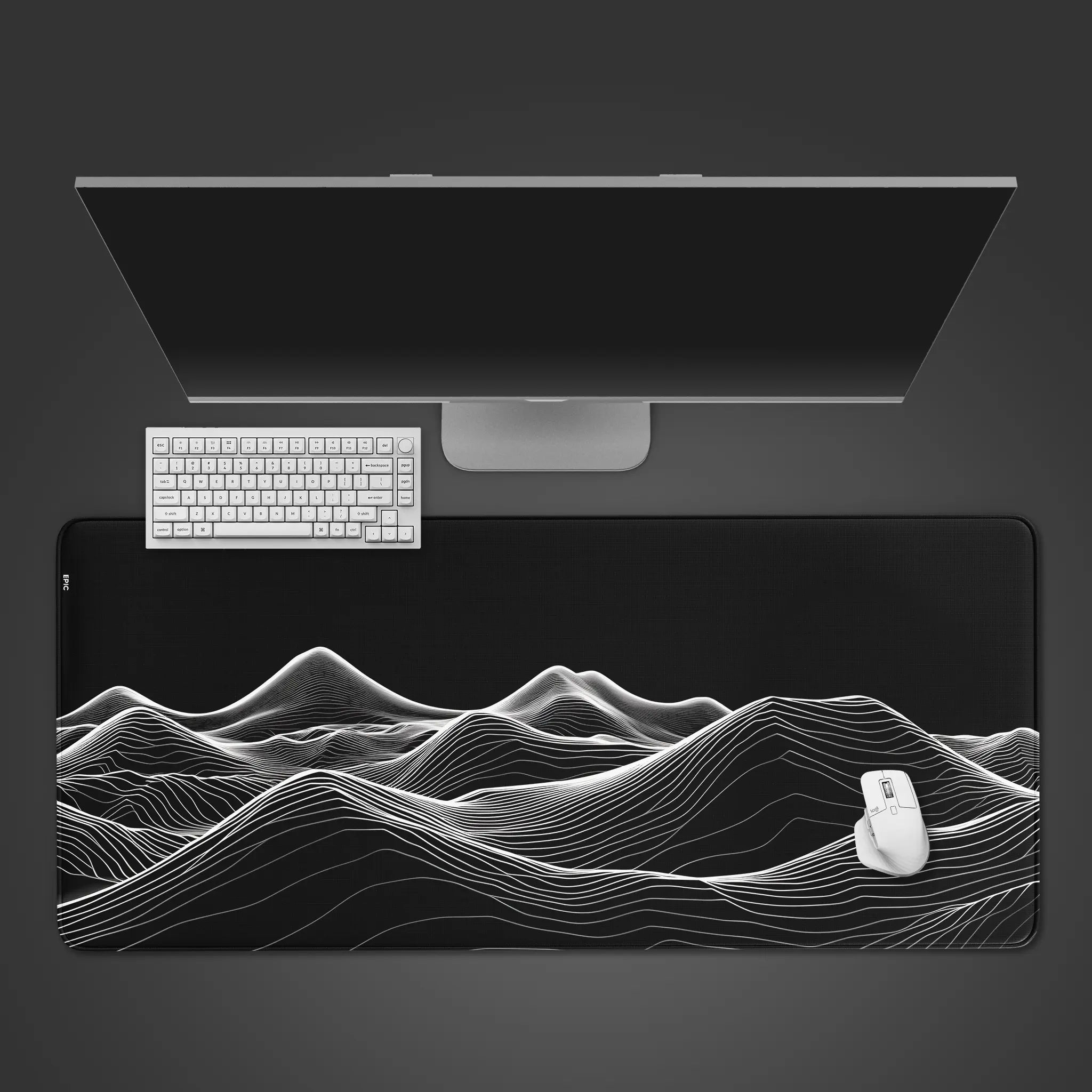 Mountain topo desk mat, topo gaming large desk pad, topography mouse pad, best gaming desk pad with Typograph design