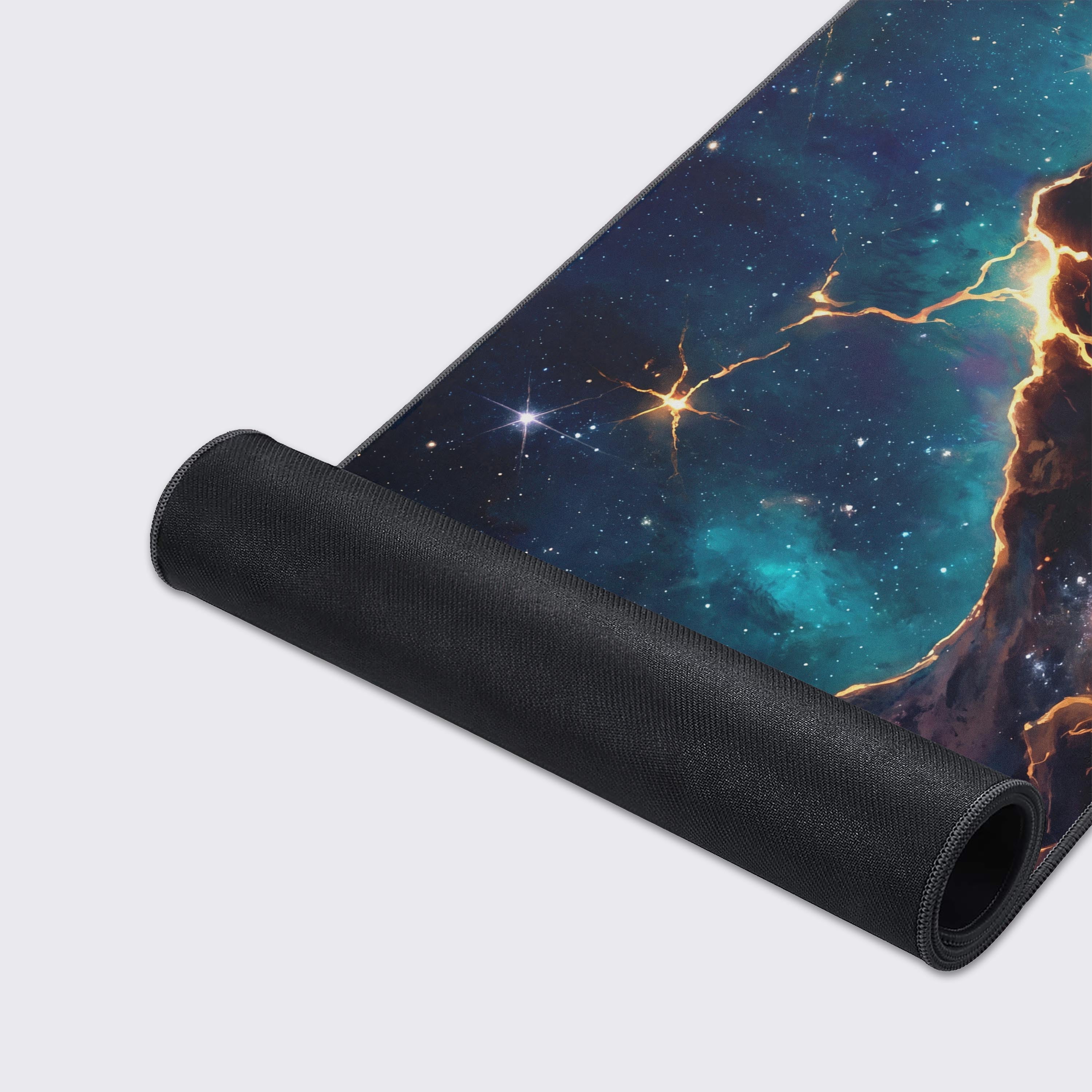 Infographic highlighting the desk mat features including non-slip rubber base, water proofing, and easy to clean surface.