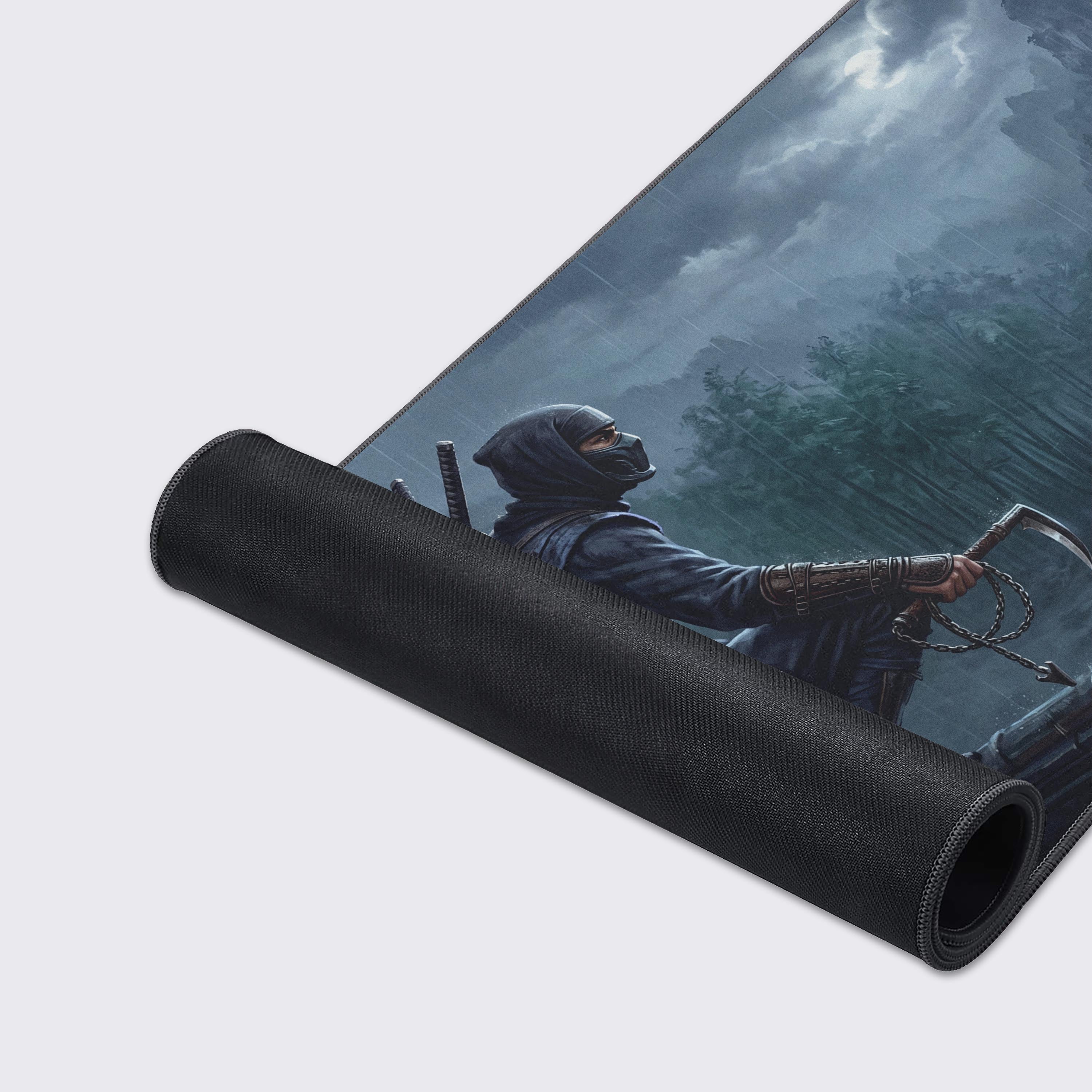 Epic Design Pads gaming mouse pad features highlighting non-slip rubber base, waterproof surface, and crisp edge-to-edge ninja artwork.