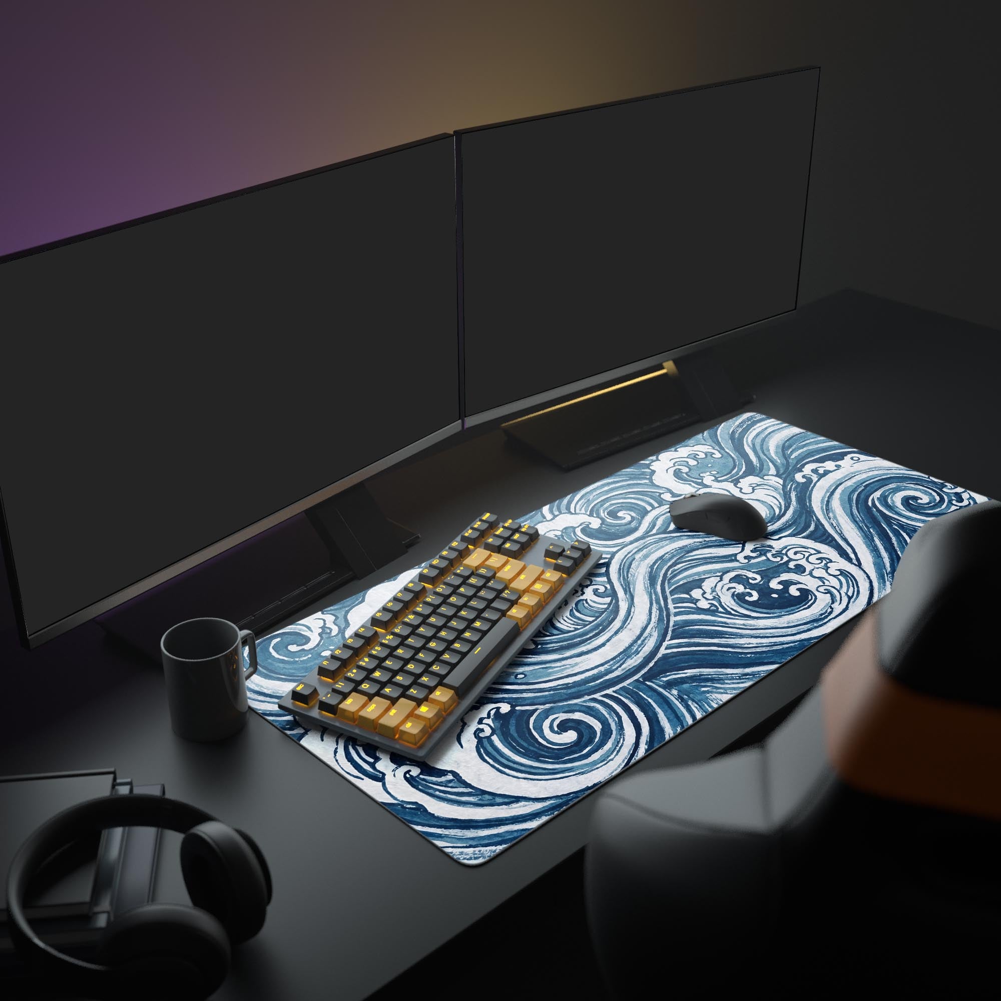 Close-up of the fluid wave pattern on a smooth surface gaming mouse pad