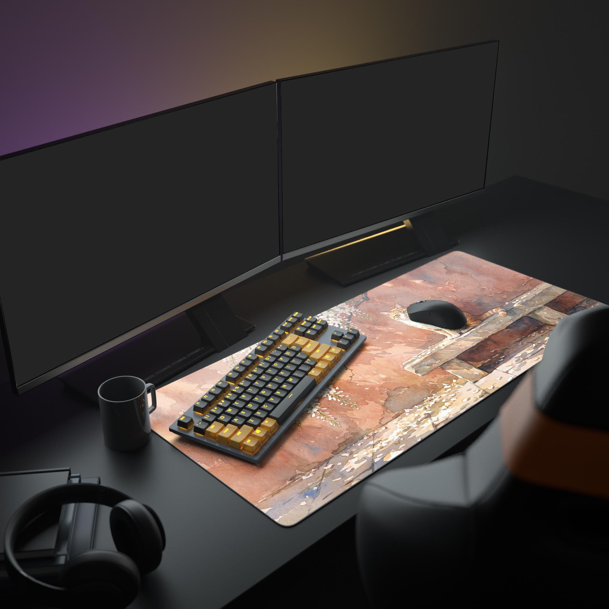 Close-up of smooth surface and vibrant watercolor terracotta background on fine art mouse pad