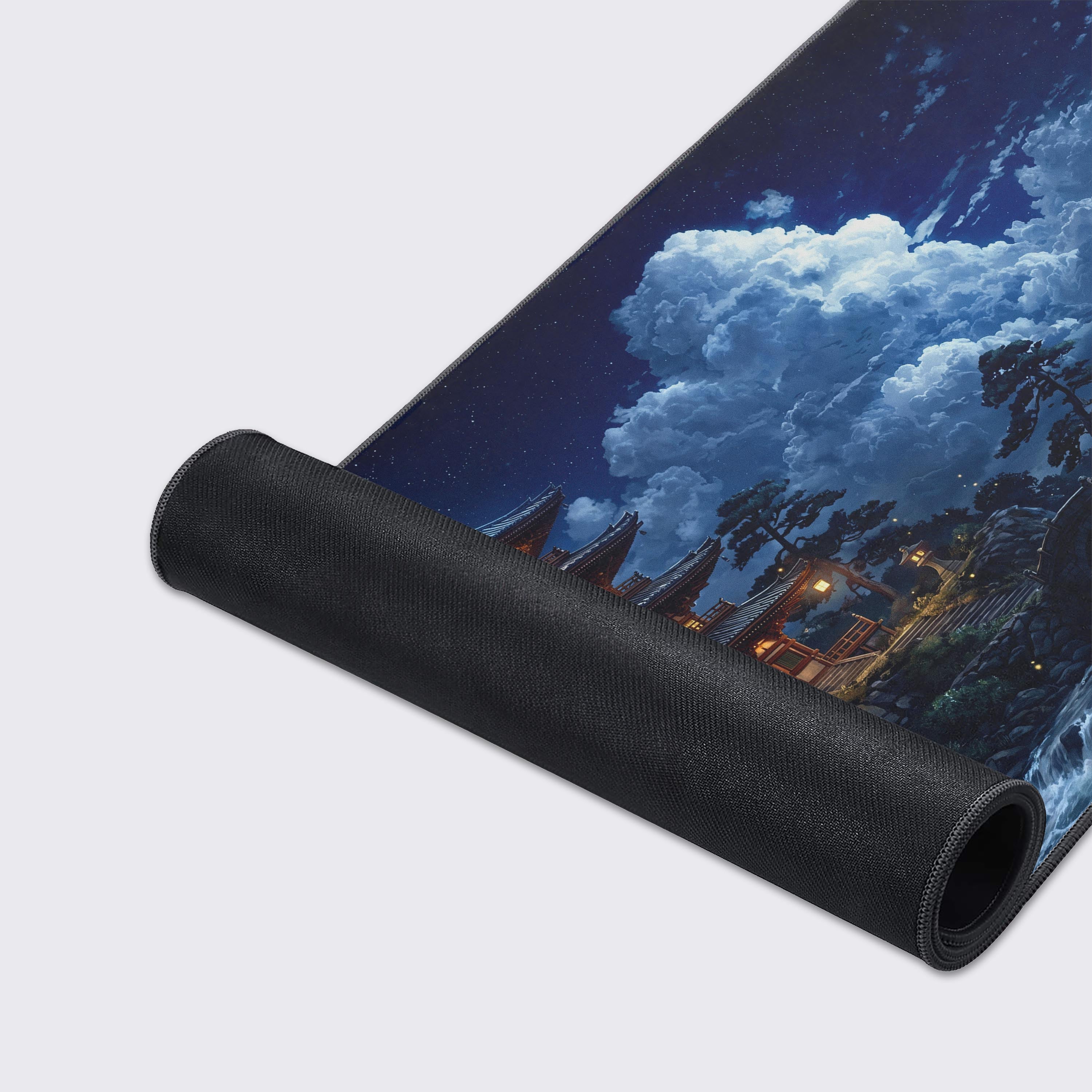 Water-proof and easy to clean features highlighted on the serene night sky desk pad