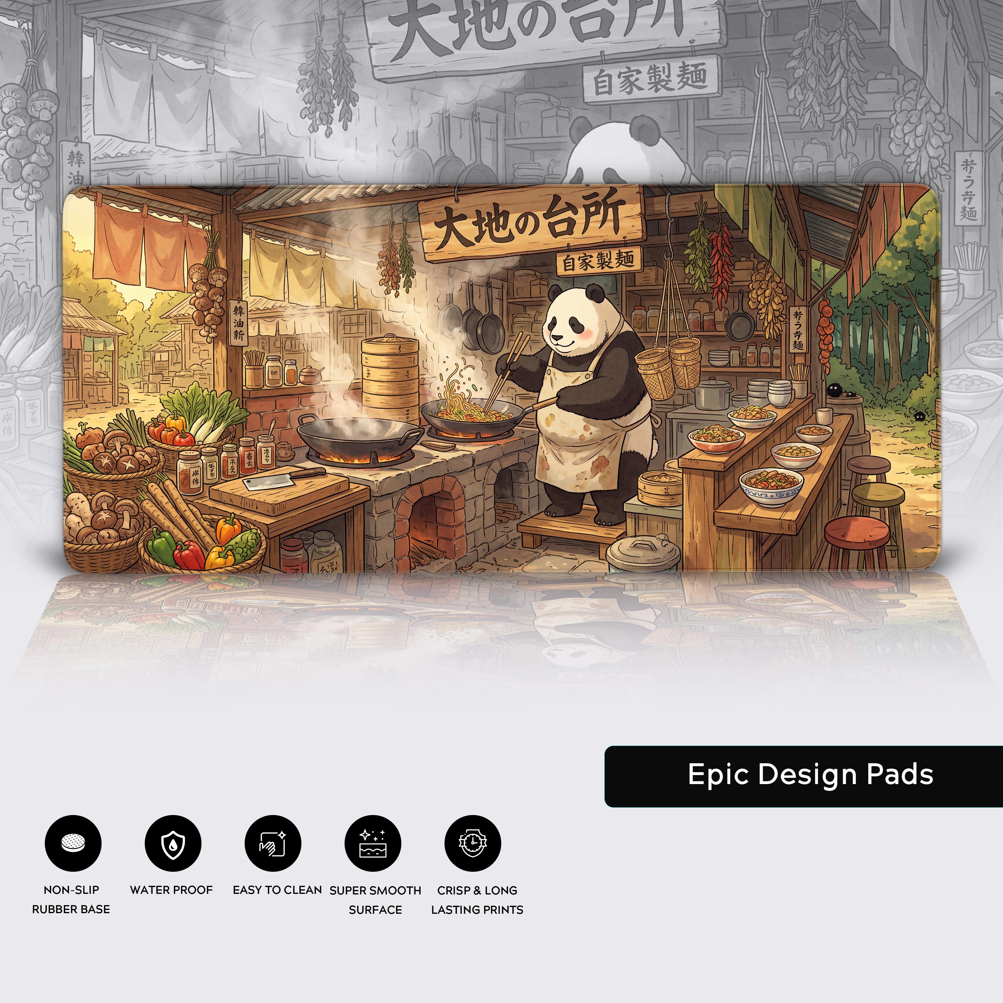 Product features infographic highlighting non-slip rubber base, waterproof material, easy cleaning, and crisp print quality.