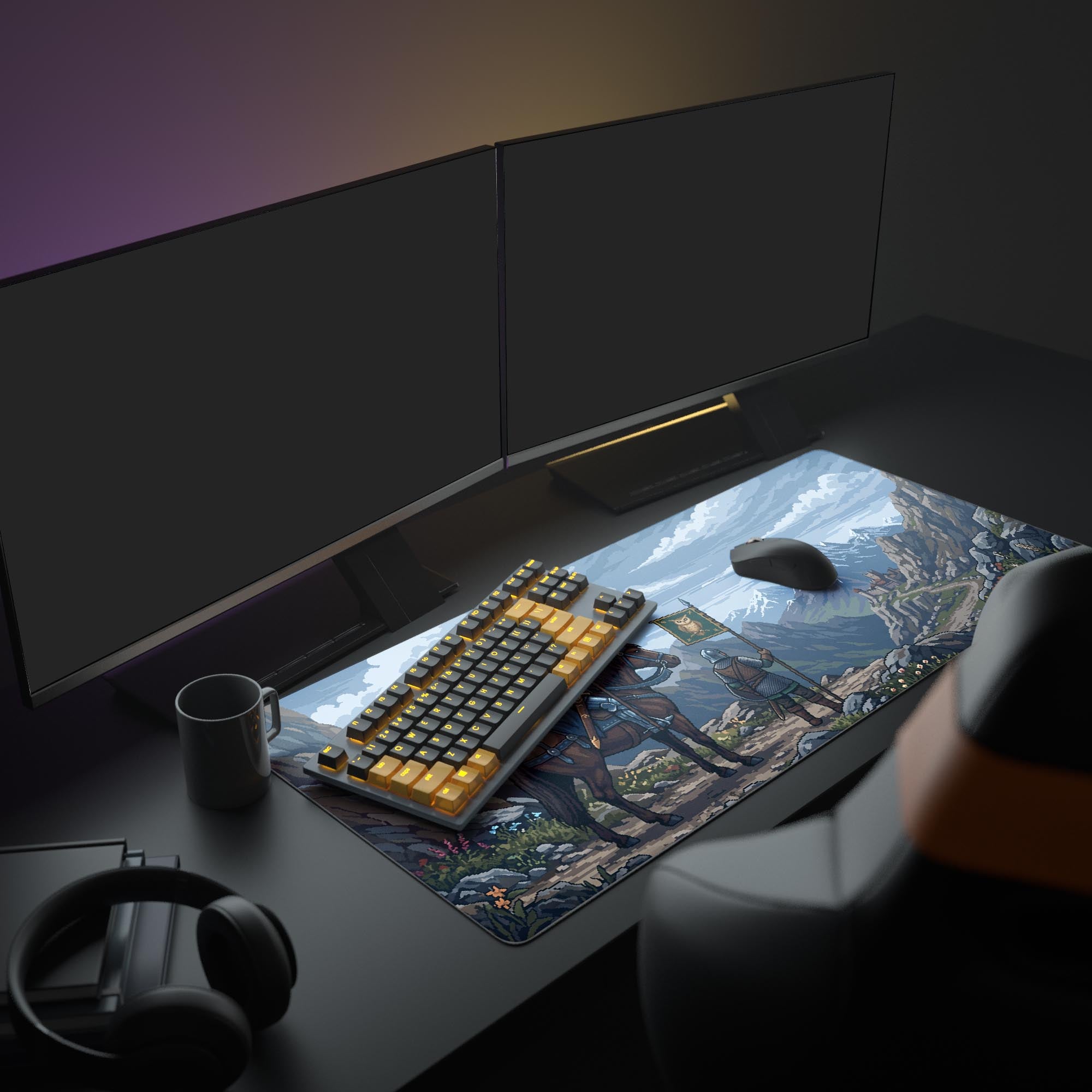 Retro RPG gaming mouse pad featuring fantasy landscape and castle