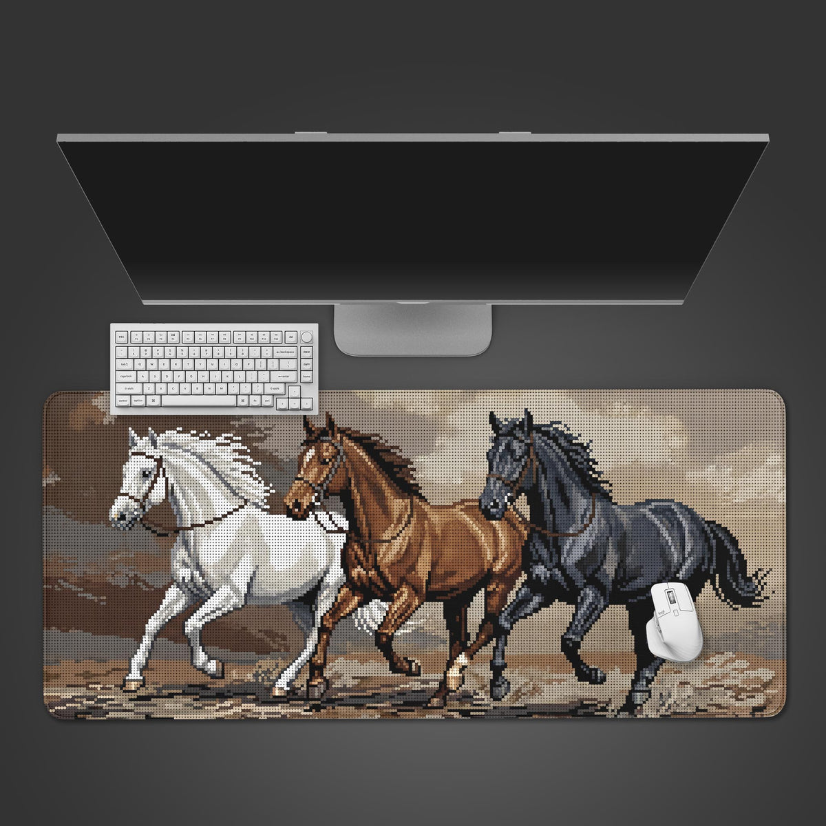 Pixel Stampede Horses – Gaming Desk Mat, XL Retro Mouse Pad, 8-Bit ...