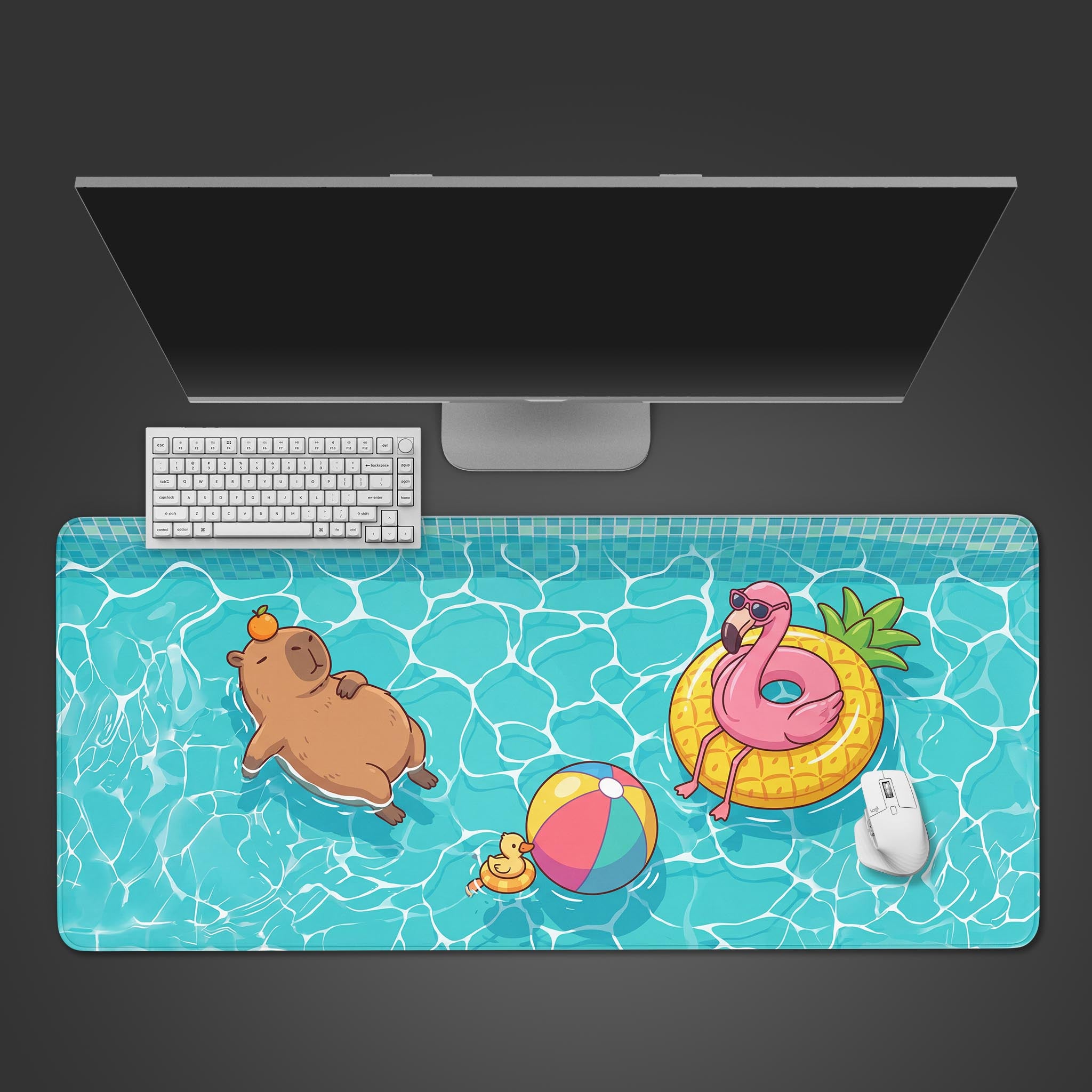 Poolside Chill Capybara – Gaming Desk Mat, Cute XL Mouse Pad