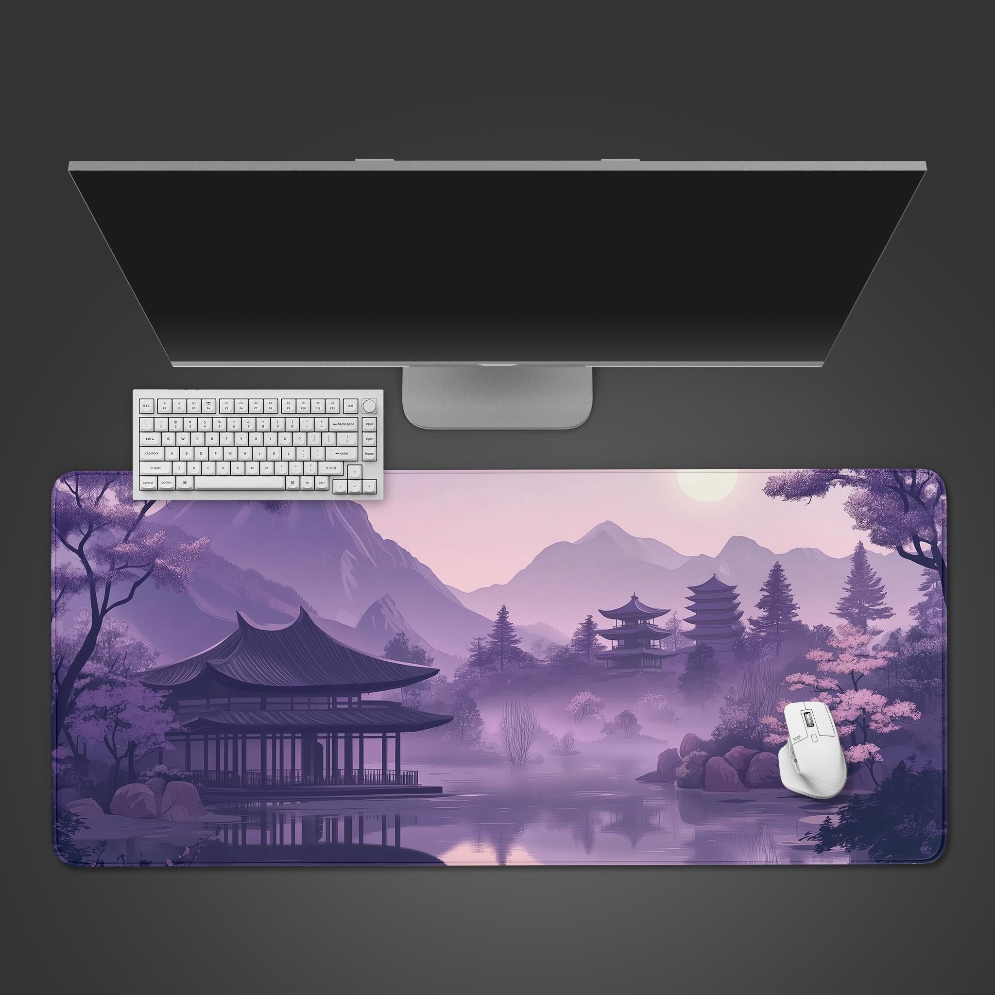 Purple Japanese Desk Pad, Serene Landscape Mouse Mat, Japan