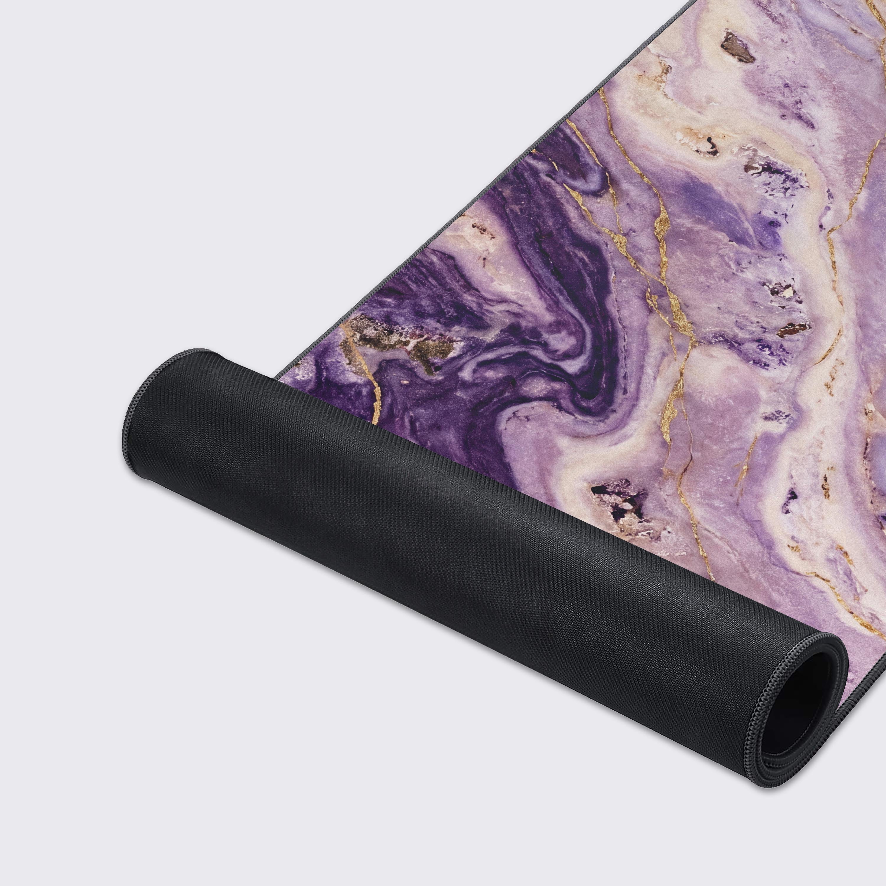 High-quality desk pad with a smooth surface featuring a stunning abstract purple marble aesthetic.