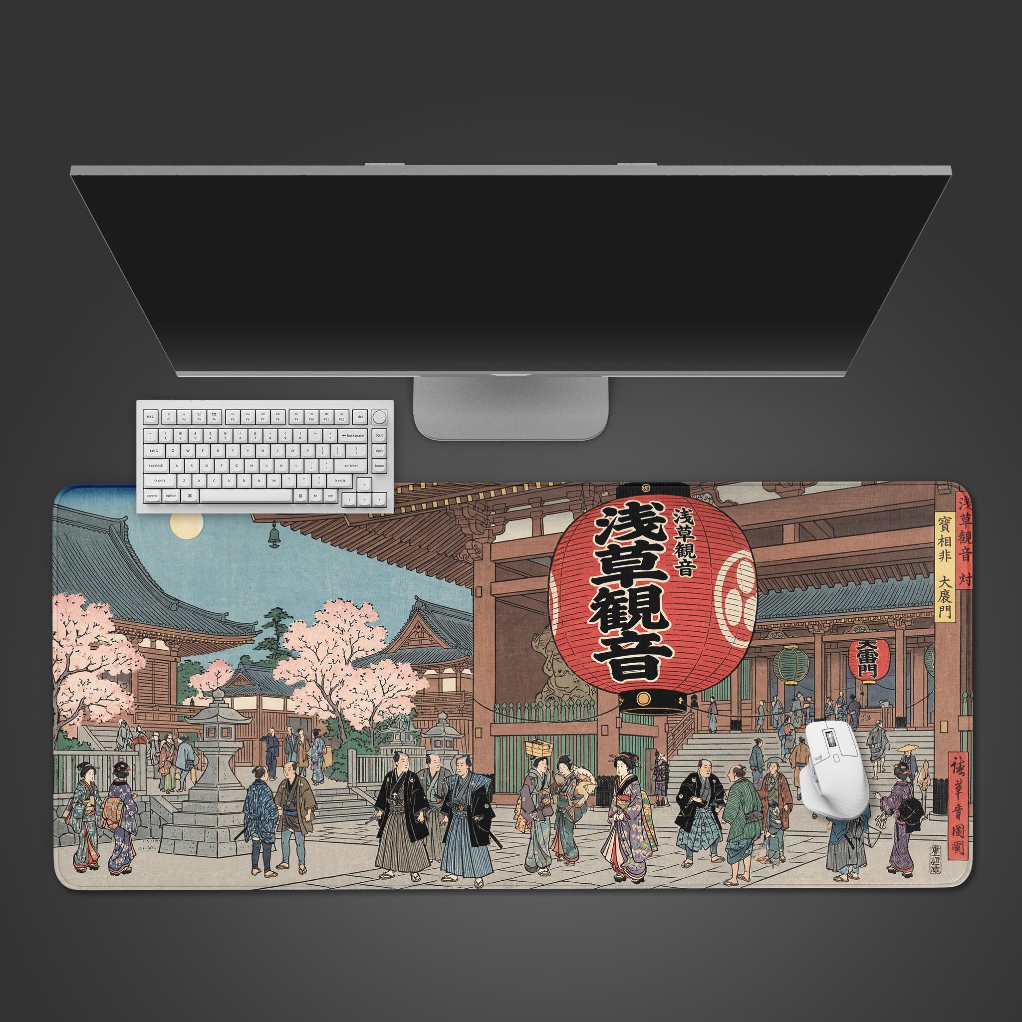 Red Lantern Temple – Japanese Ukiyo-e Desk Mat, XL Mouse Pad
