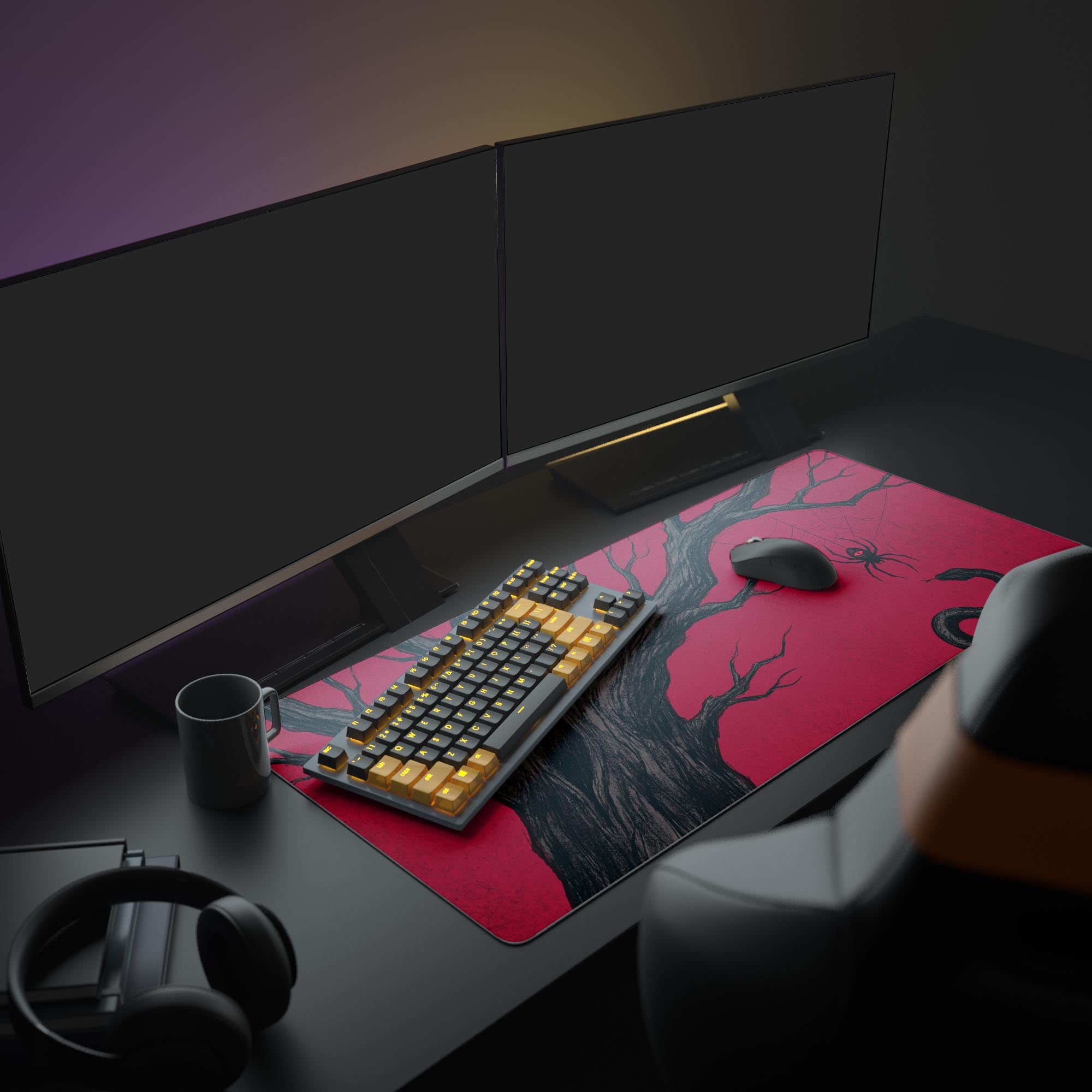 Close-up of the smooth tracking surface on the crimson spider and snake gaming mouse pad.