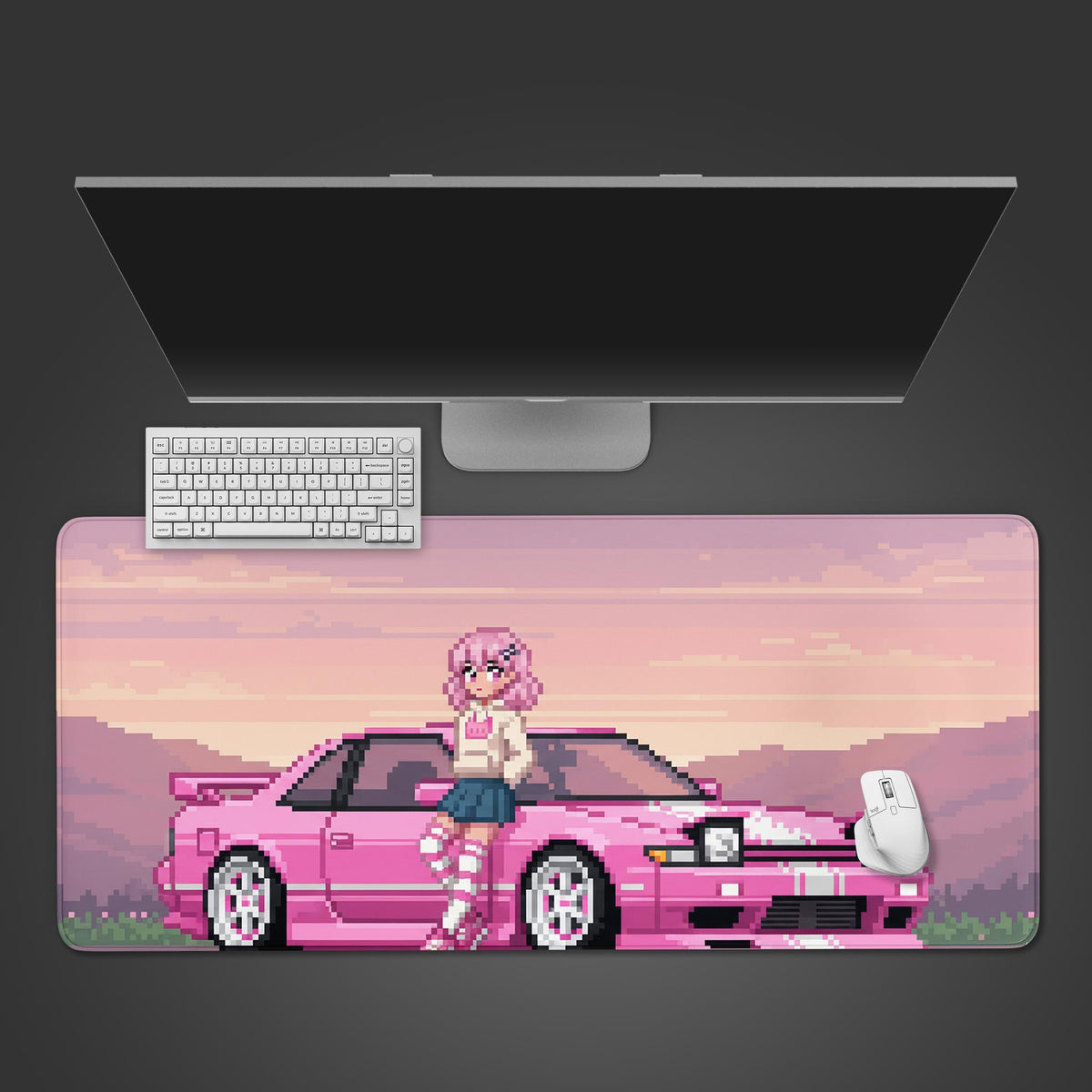 Retro Rider Desk Mat for Gamers – 8-Bit Anime JDM Car Design, Large ...
