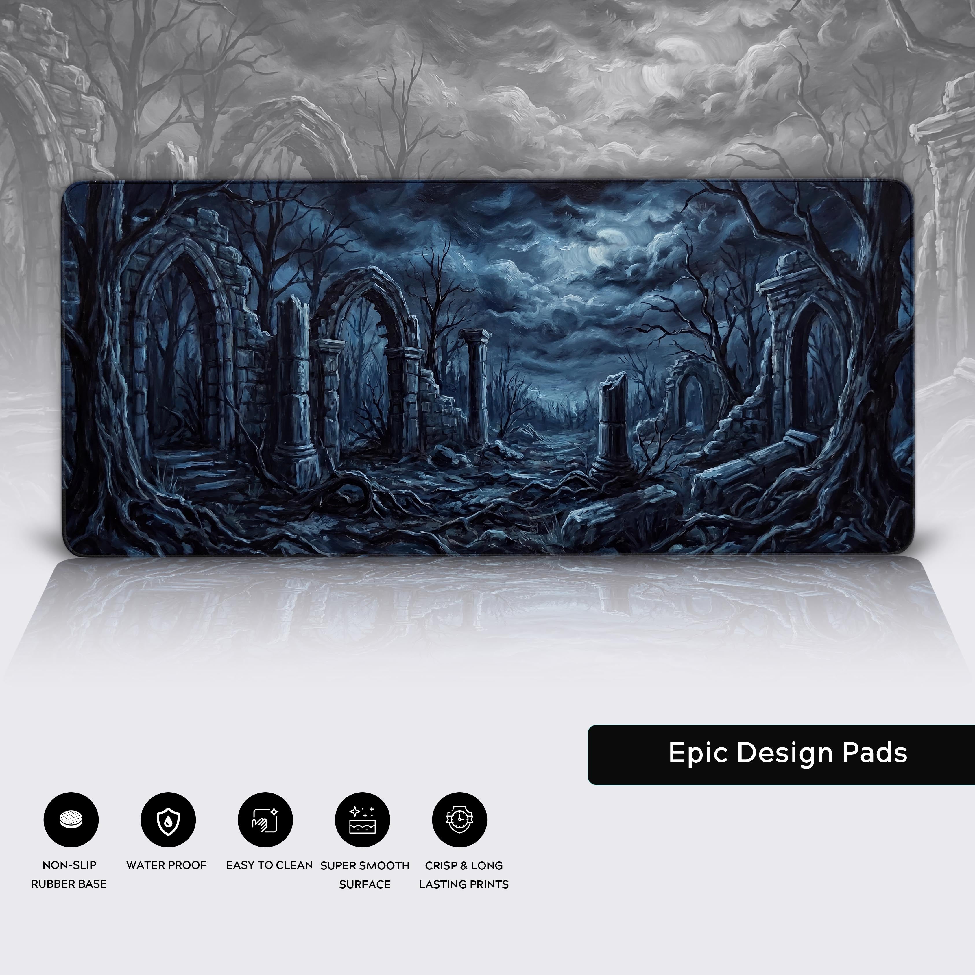 Epic Design Pads Moonlit Ruins XL mousepad in a gaming setup