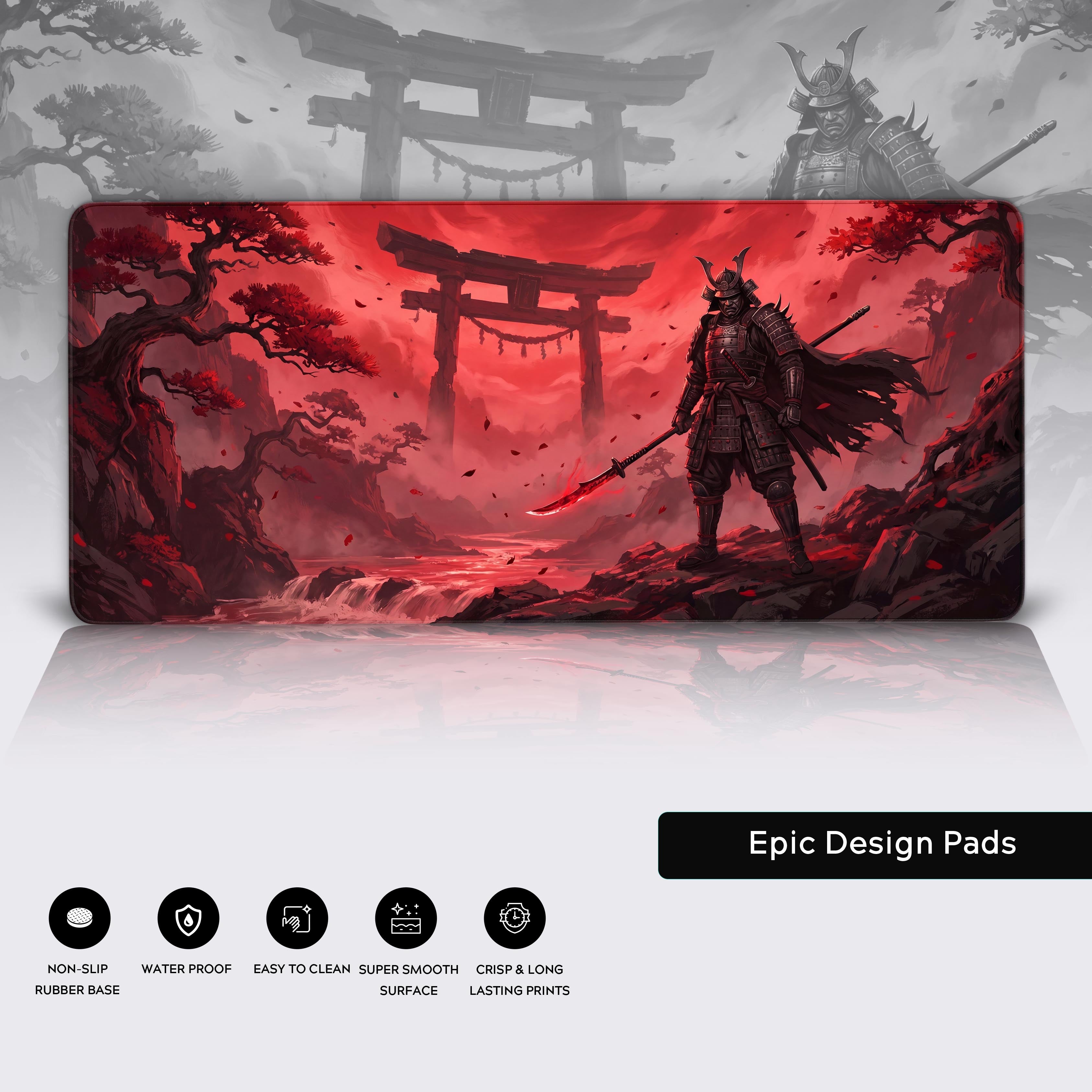 Non-slip rubber base keeping the samurai desk pad securely anchored on a modern desk setup