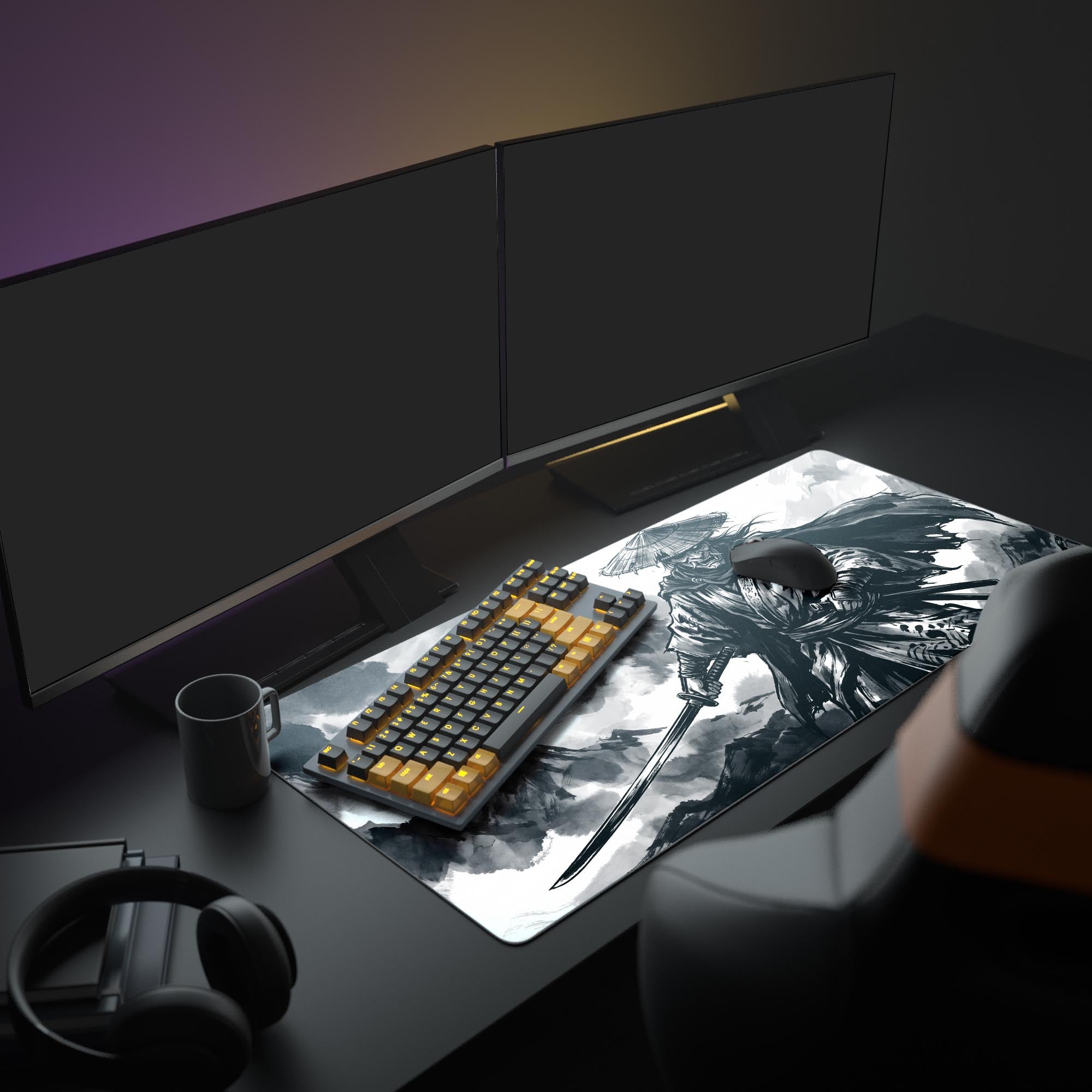 Samurai Desk Mat - Ink Wash Dark Aesthetic – Epic Design Pads