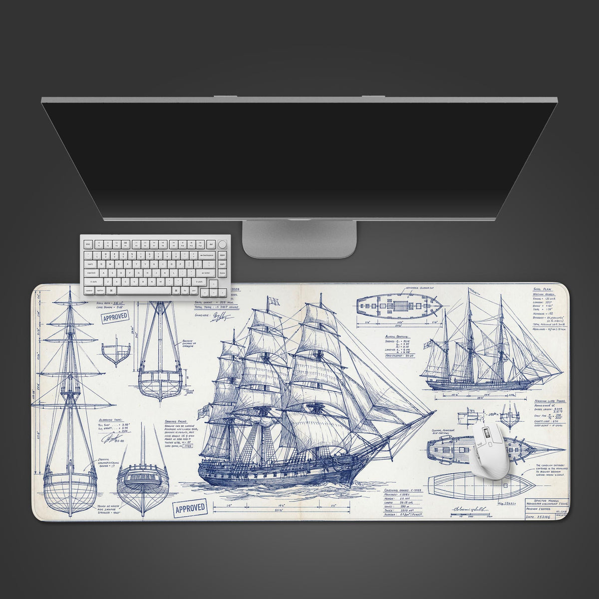 Shipwright's Draft – Nautical Blueprint Desk Mat, XL Mouse Pad, Vintage ...