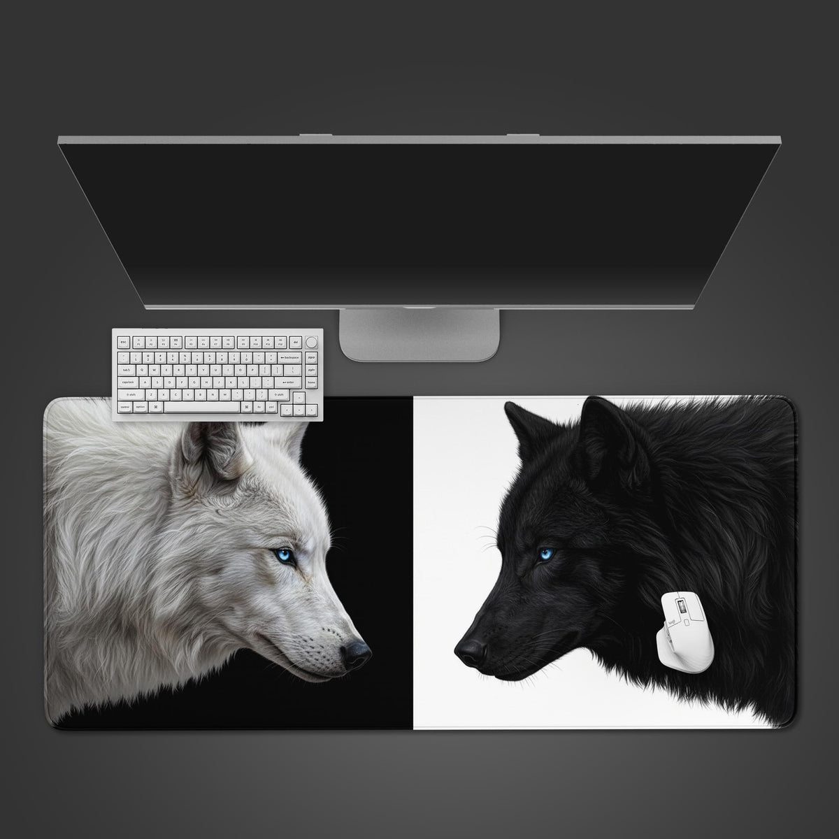 Wolf Desk Mat – Spirit's Balance Two Wolves Design, Large Extended ...
