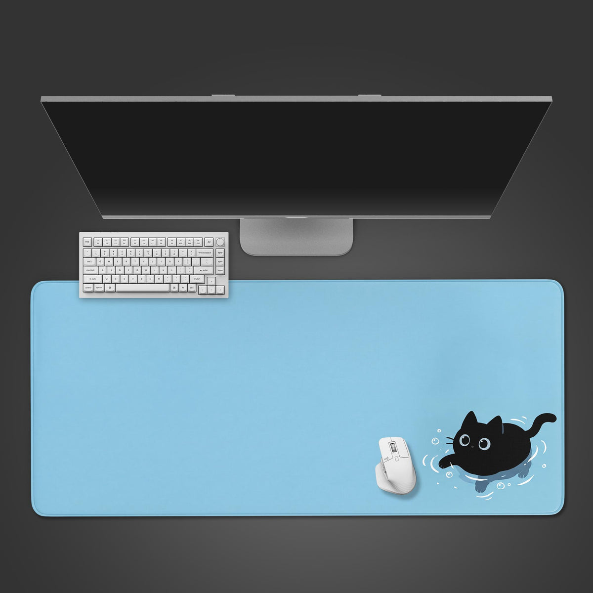 Stay Afloat Cat – Gaming Desk Mat, XL Blue Mouse Pad, Minimalist ...
